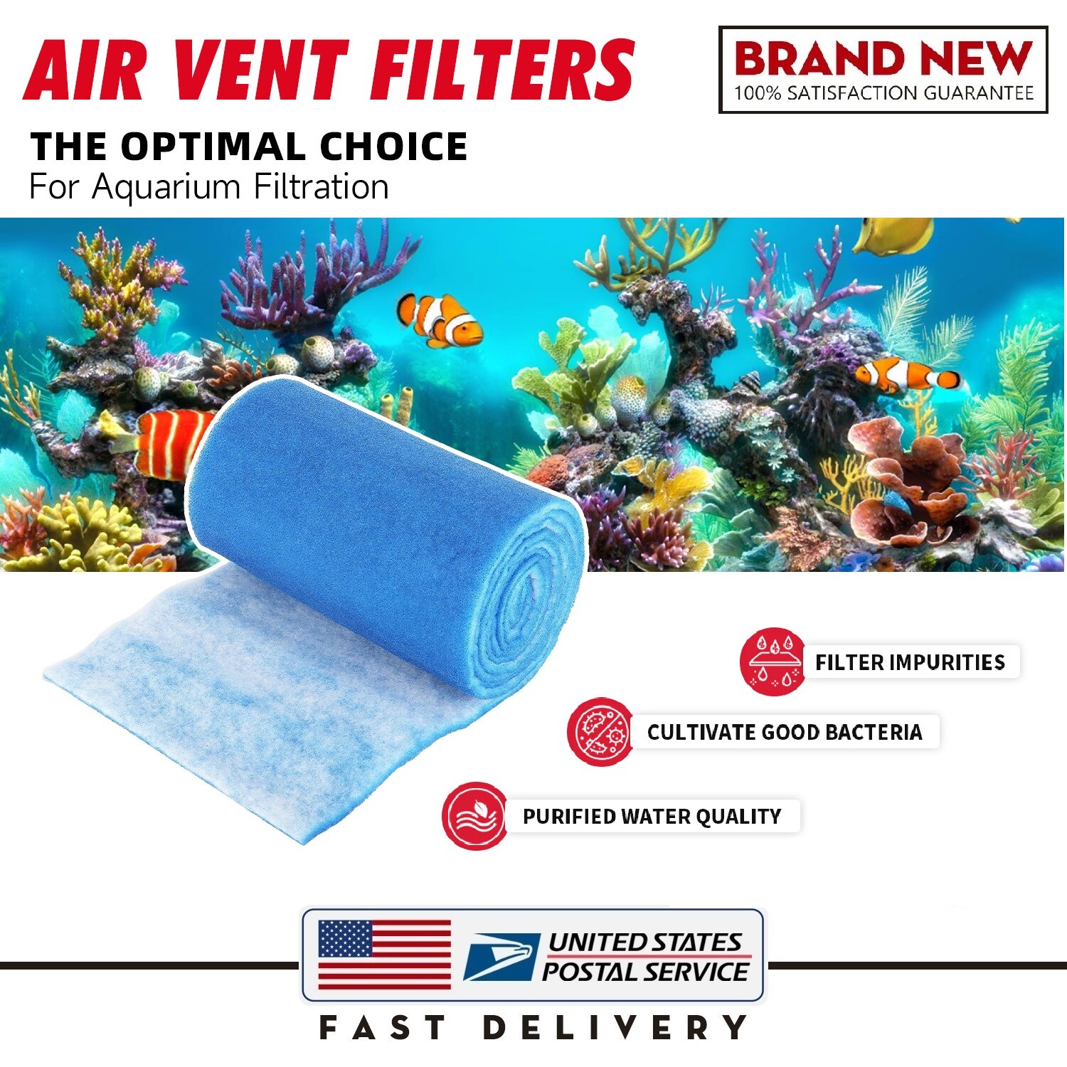 1/2" 140"X12" Air Vent Filters Kit Cut Floor For Aquarium Fish Pond Reef Tank