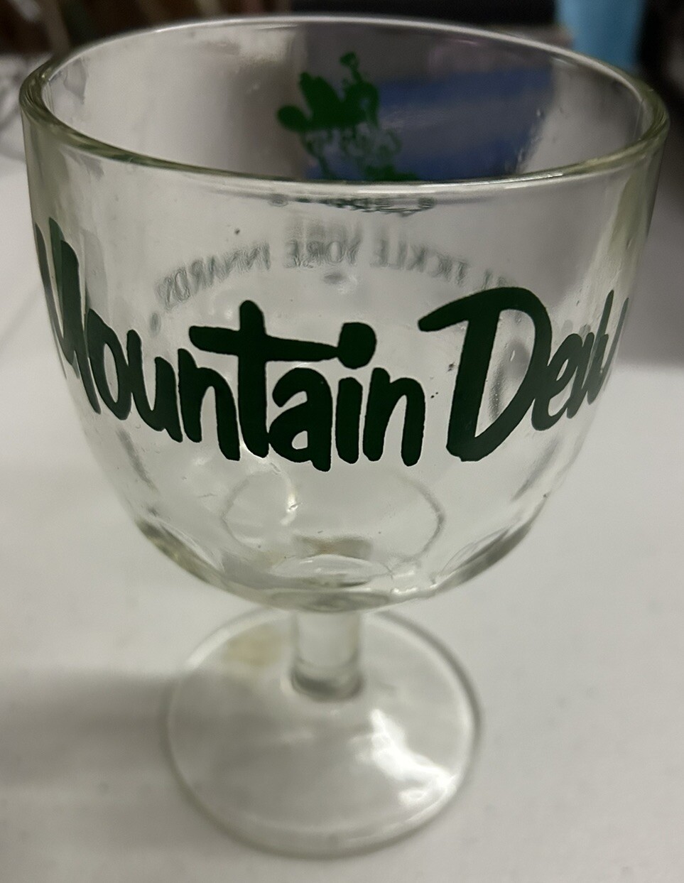 Vintage 1970s Mountain Dew Glass Goblet Drinking Mug - It'll Tickle Yore Innards