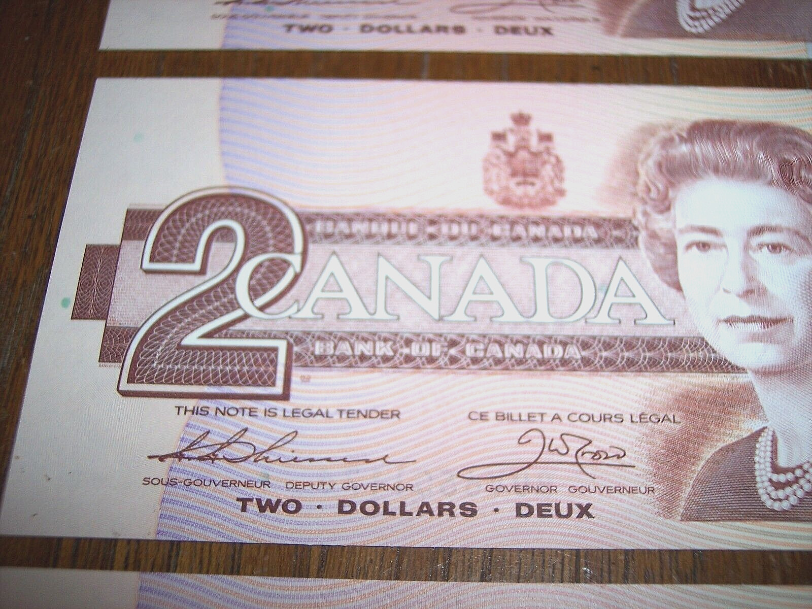 5 Consecutive $2 Bill Canadian Banknote Queen Elizabeth 1986 Banknote Two Dollar