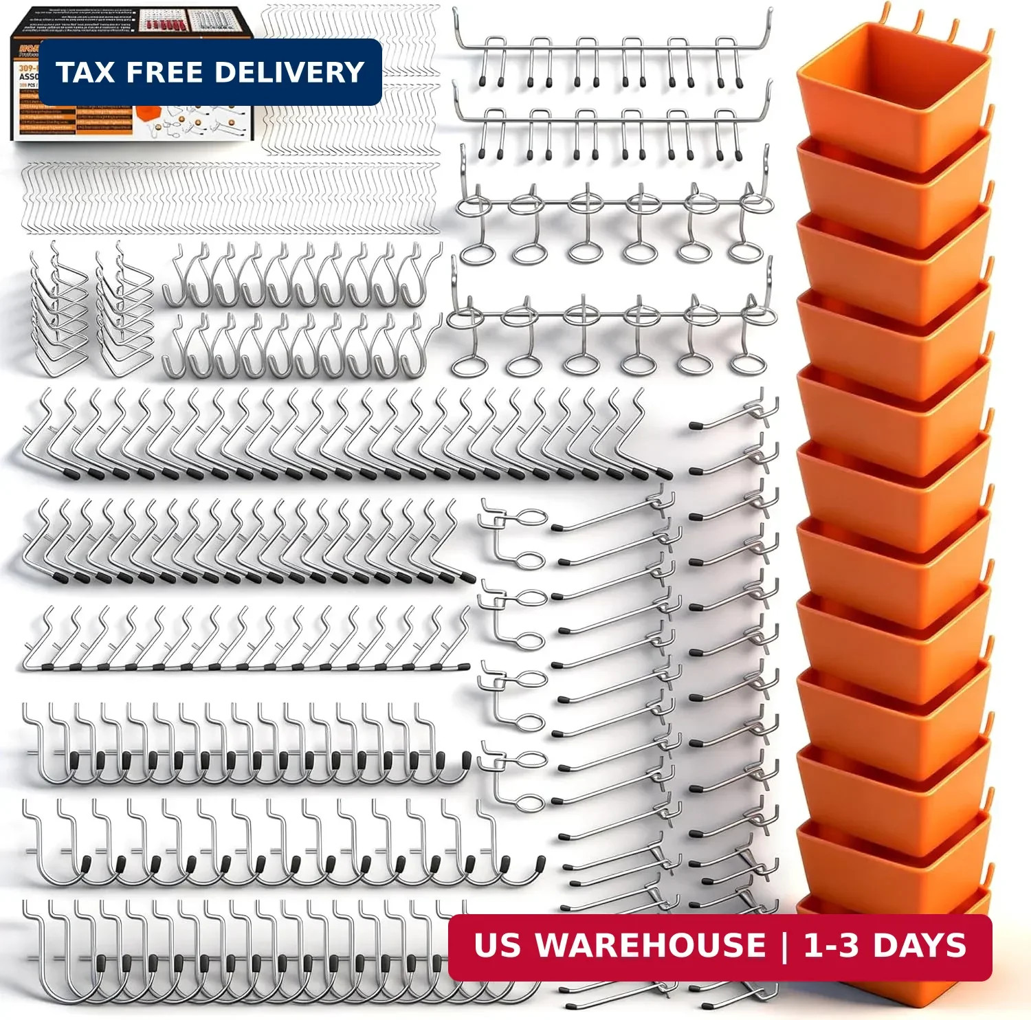 309 PCS Pegboard Hooks Assortment Kit - 17 Types Heavy Duty Peg Board Hooks & Or