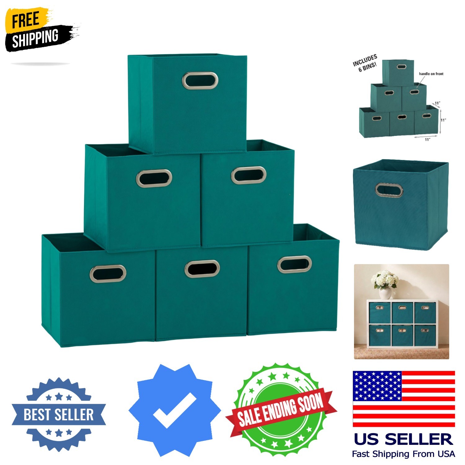 Fabric Storage Bins in Strong Poly‑Woven Fabric, Sturdy Chipboard Sides, Grom...