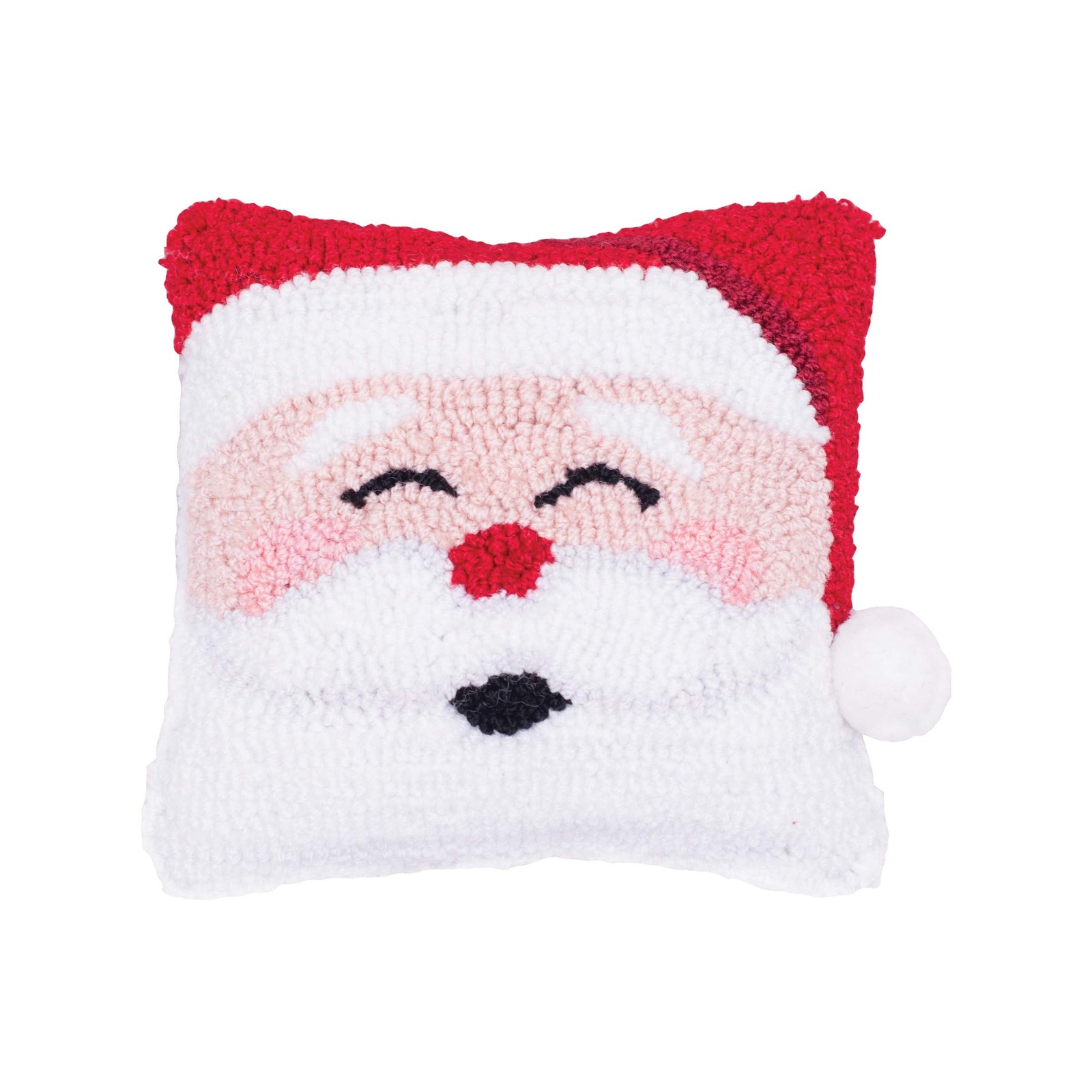 C&F Home 8"x8" Happy Santa Hooked Pillow, Xmas/Winter Decor, Red