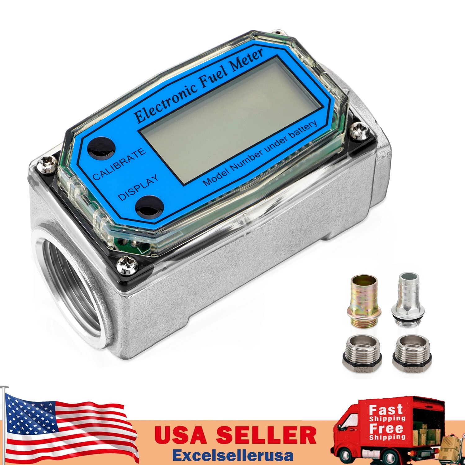 Flow Meter 1" Digital Turbine Fuel Meter Waterproof Inline NPT Thread Flowmeter