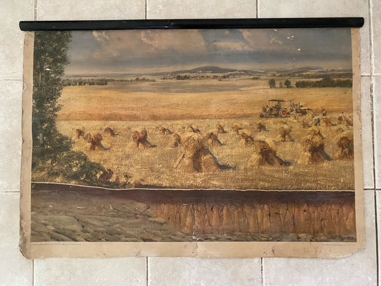 Original school chart of Harvest in the field, Tractor Zetor , Zdeněk Burian