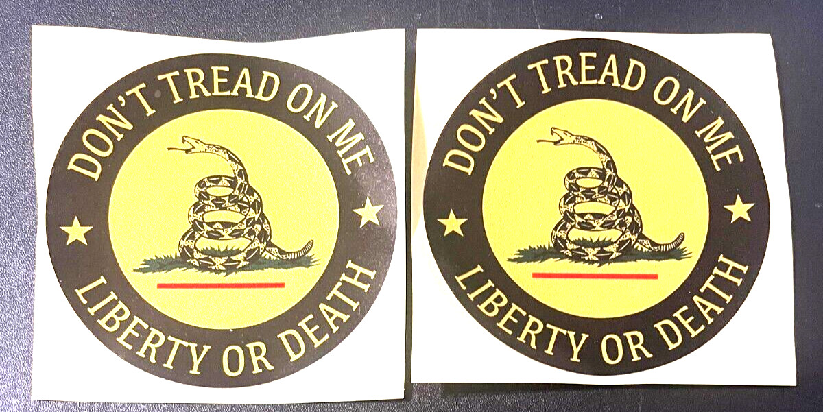TWO (2) DON'T TREAD ON ME - LIBERTY OR DEATH GADSDEN FLAG VINYL DECALS (DC-2)