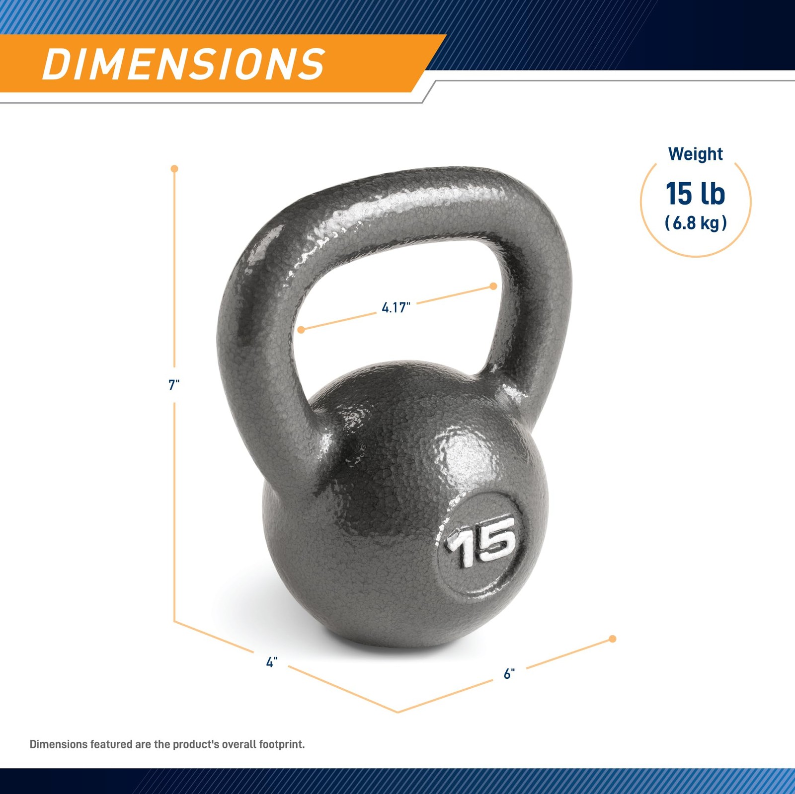 HKB-015 Hammertone Kettle Bell, 15 lb,Black