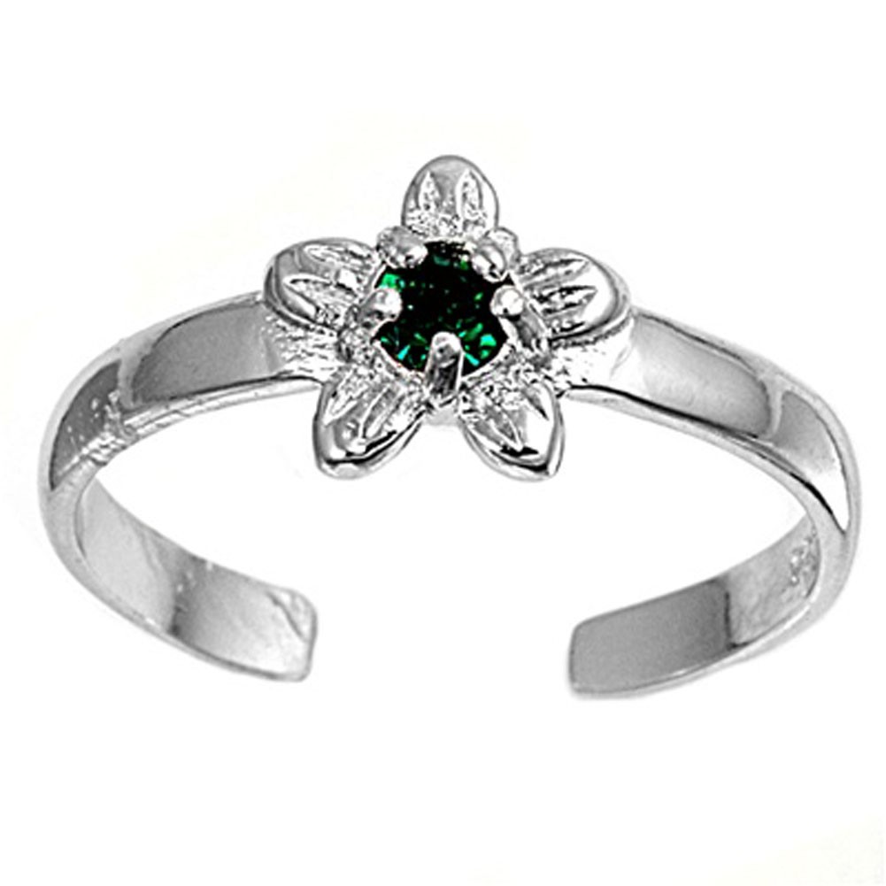 Flower Plumeria Simulated Green .925 Sterling Silver Toe Ring