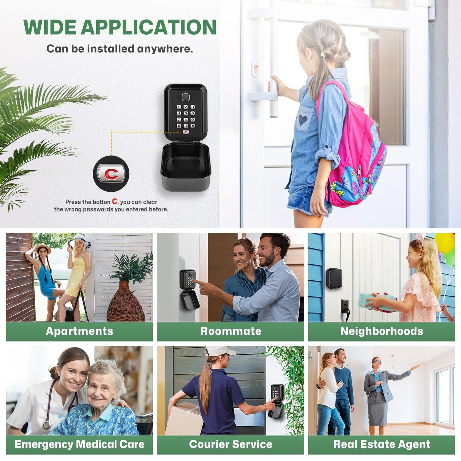 Lock Box for Keys with Code, Waterproof Key Boxs Wall Mount 12-Digit Keypad L...