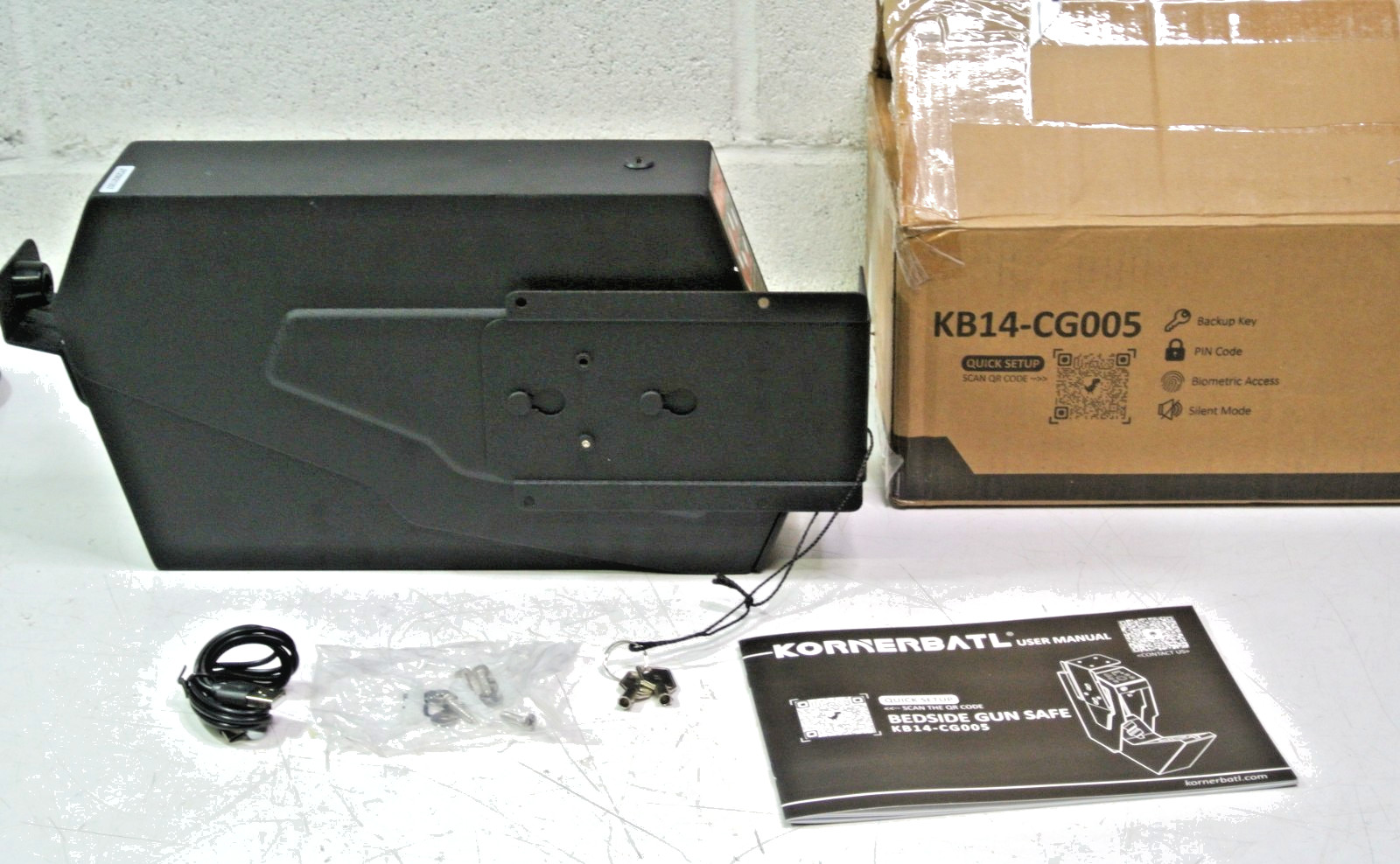 Kornerbatl KB14-CG005 Biometric Access Bedside Gun Safe for Handgun