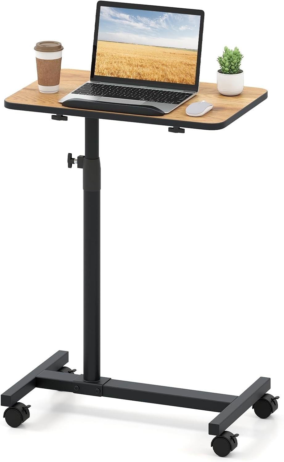 Overbed Table W/ Wheels Medical Adjustable Bedside Table Mobile Standing Desk