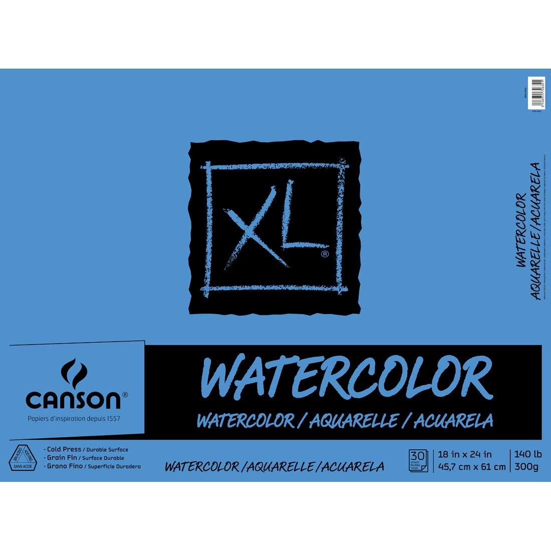 Canson XL Series Watercolor Pad, Heavyweight White Paper, Foldover 18x24, 0