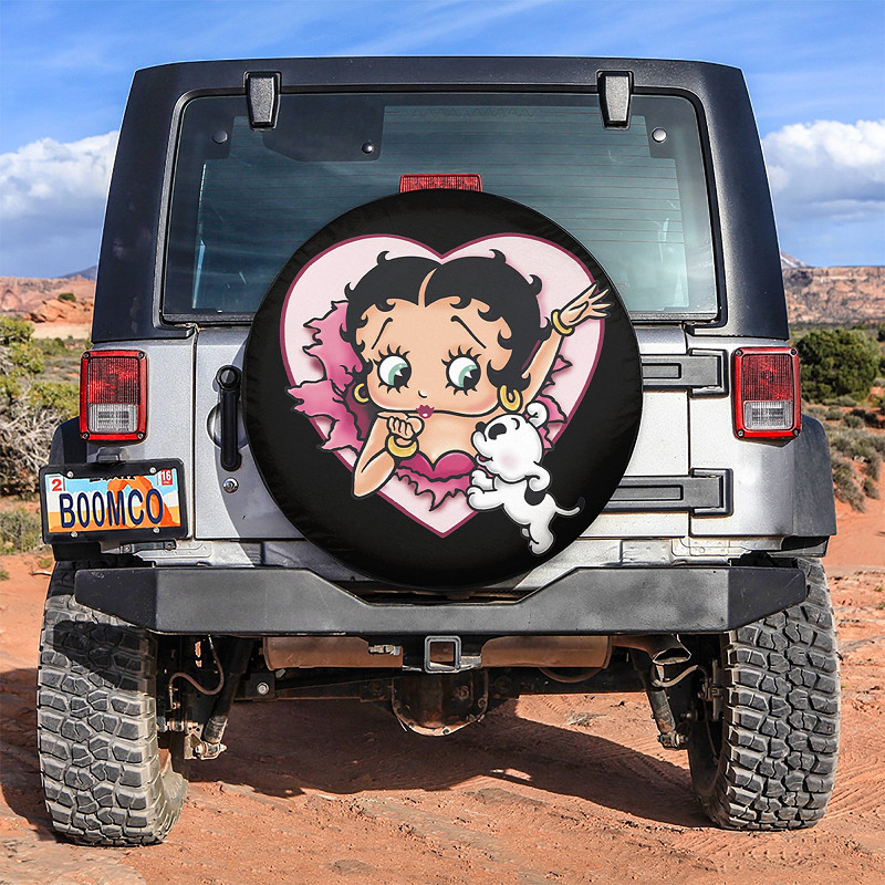 Cute Betty Boop Puppy PVC Leather Spare Tire Cover, Perfect gift for Fans.