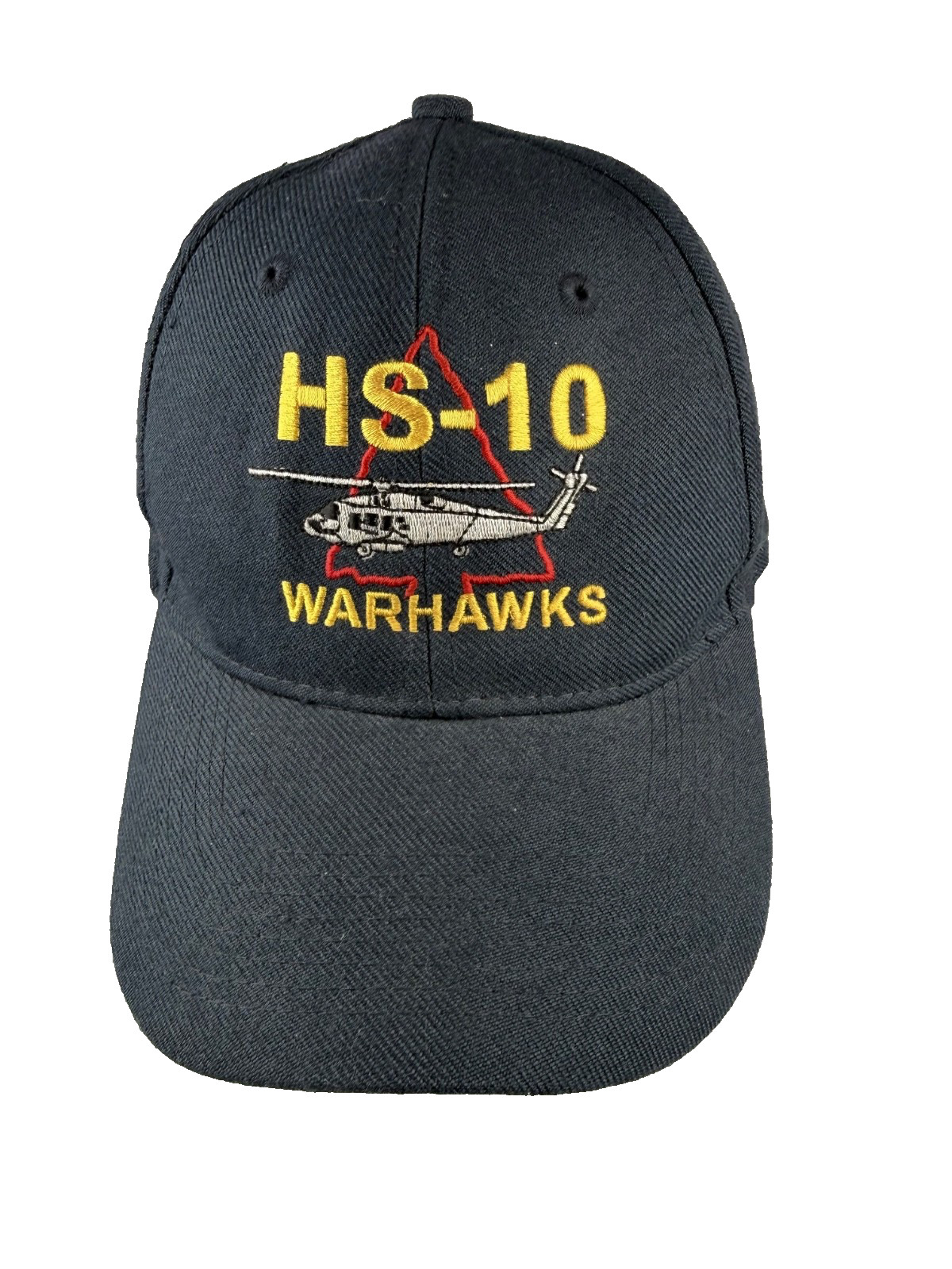 HS-10 Warhawks Helicopter Red Yellow on Navy Hat Cap Hook Loop