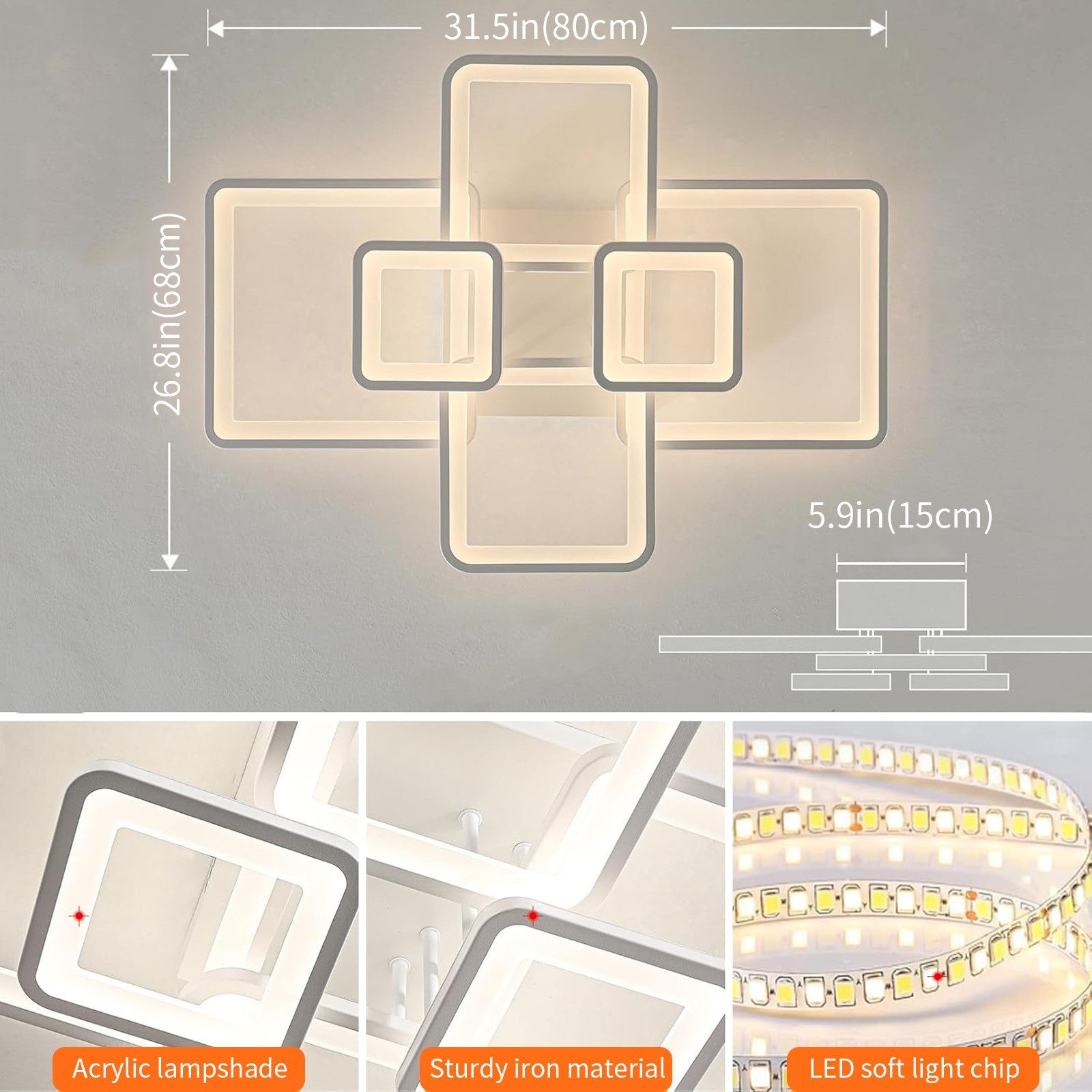 6-Ring Dimmable LED Ceiling Lamp – White Flush Mount Light with Remote Control