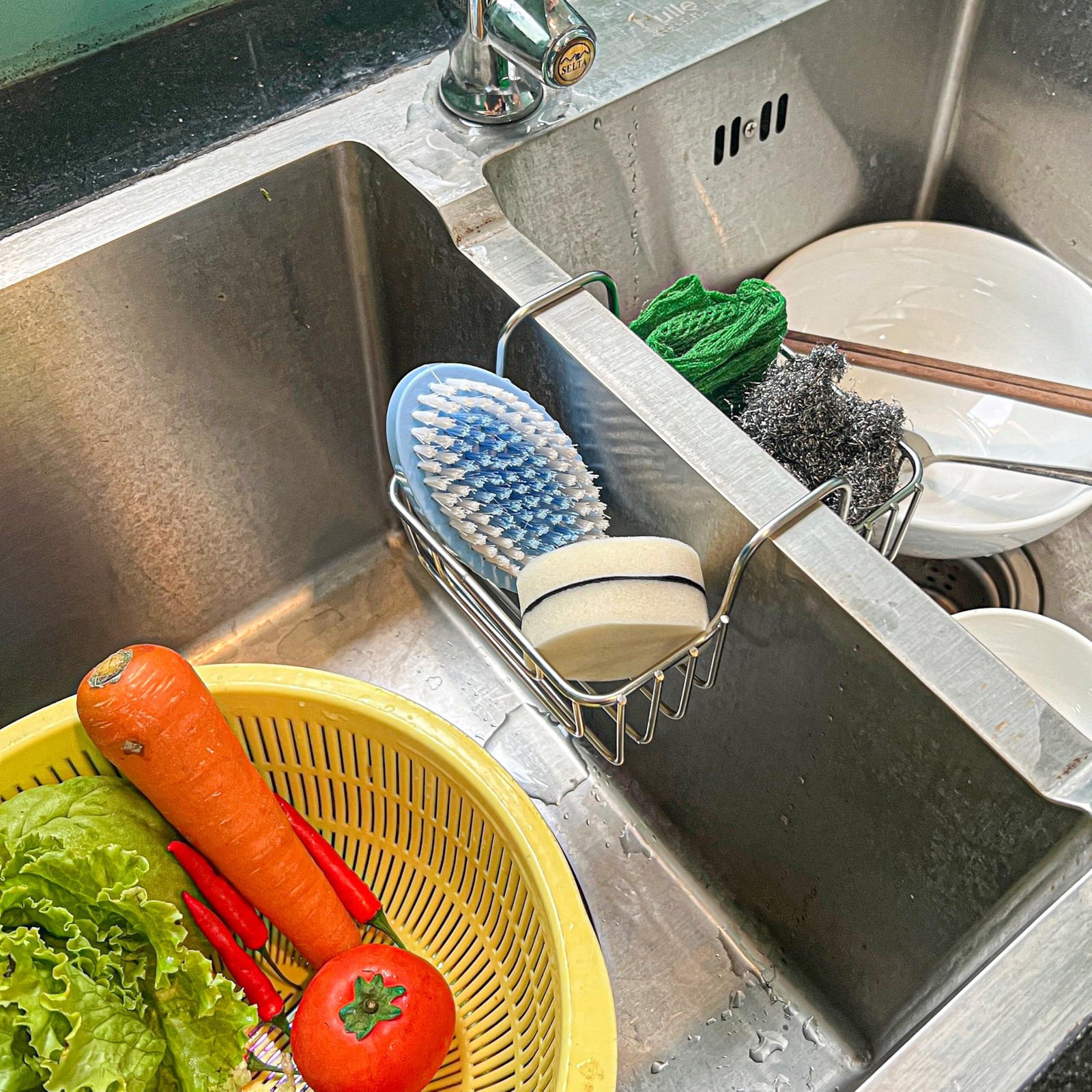 Stainless Steel Sponge Holder for Kitchen Sink - Never Rust Hanging Saddle Do...