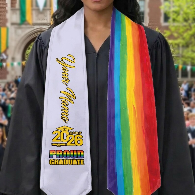 Rainbow Graduation Stole 2026 Personalized, LGBTQ Pride Grad Stole with Name, Pr