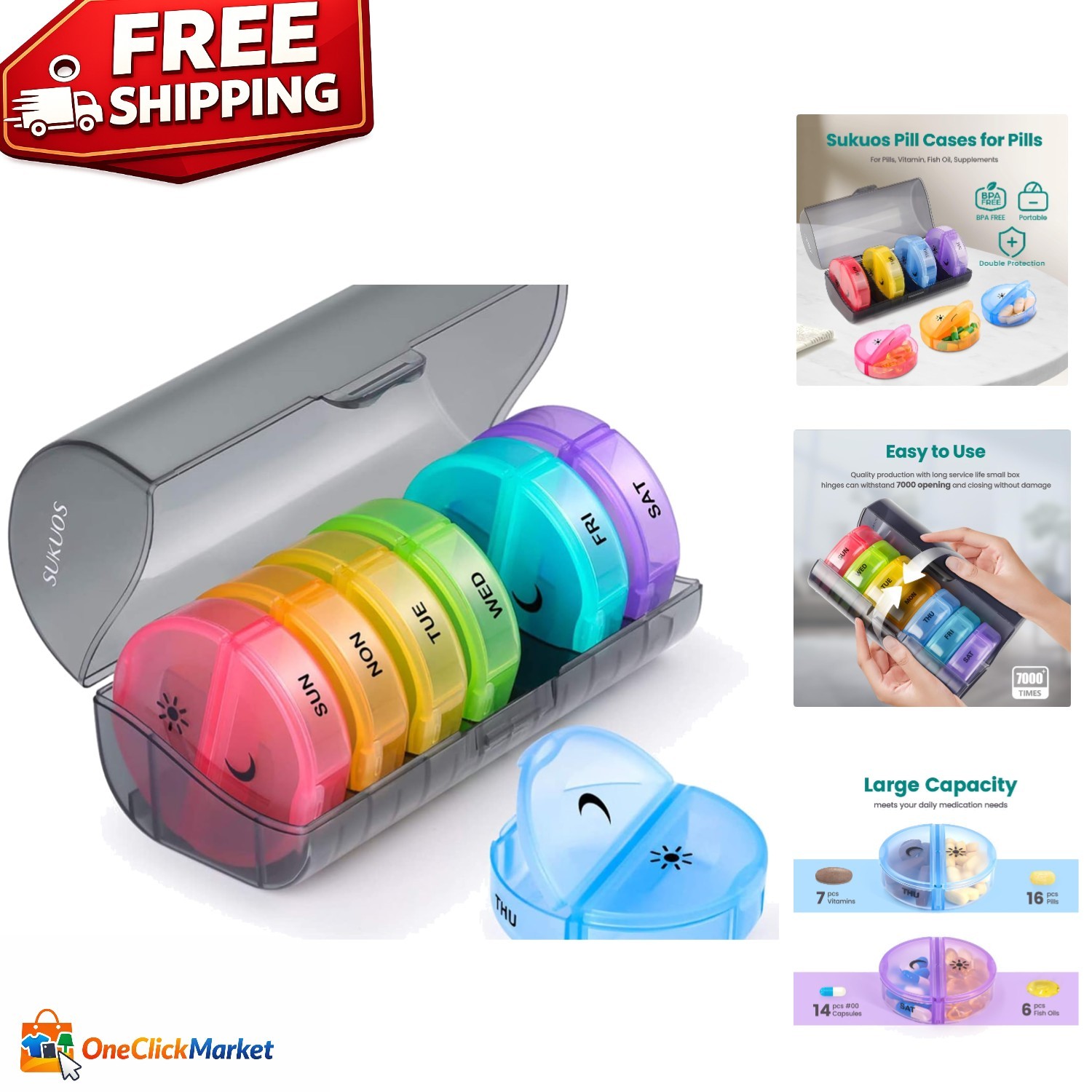 Elegant Large Weekly Pill Organizer - AM PM Medication Management Case