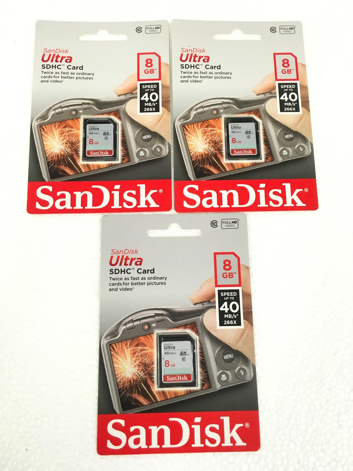 Lot of 3 NEW SanDisk Ultra 8GB SDHC Memory Cards SDSDUN-008G-G46 FREE SHIP QTY