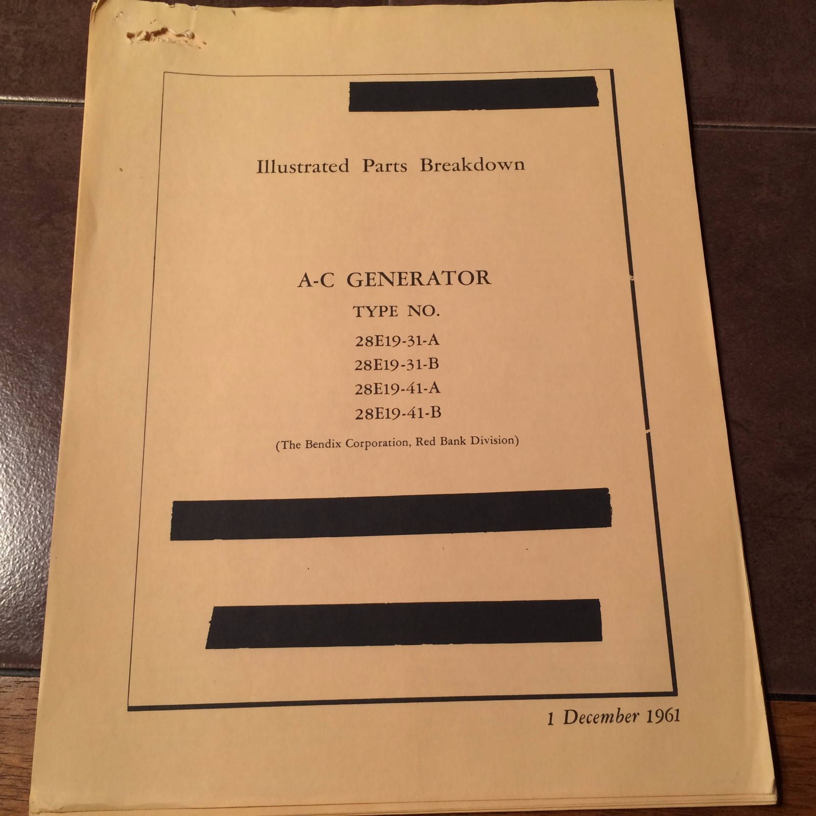 Bendix AC Generator 28E19-31-A/B & 28E19-41-A/B Illustrated Parts Manual