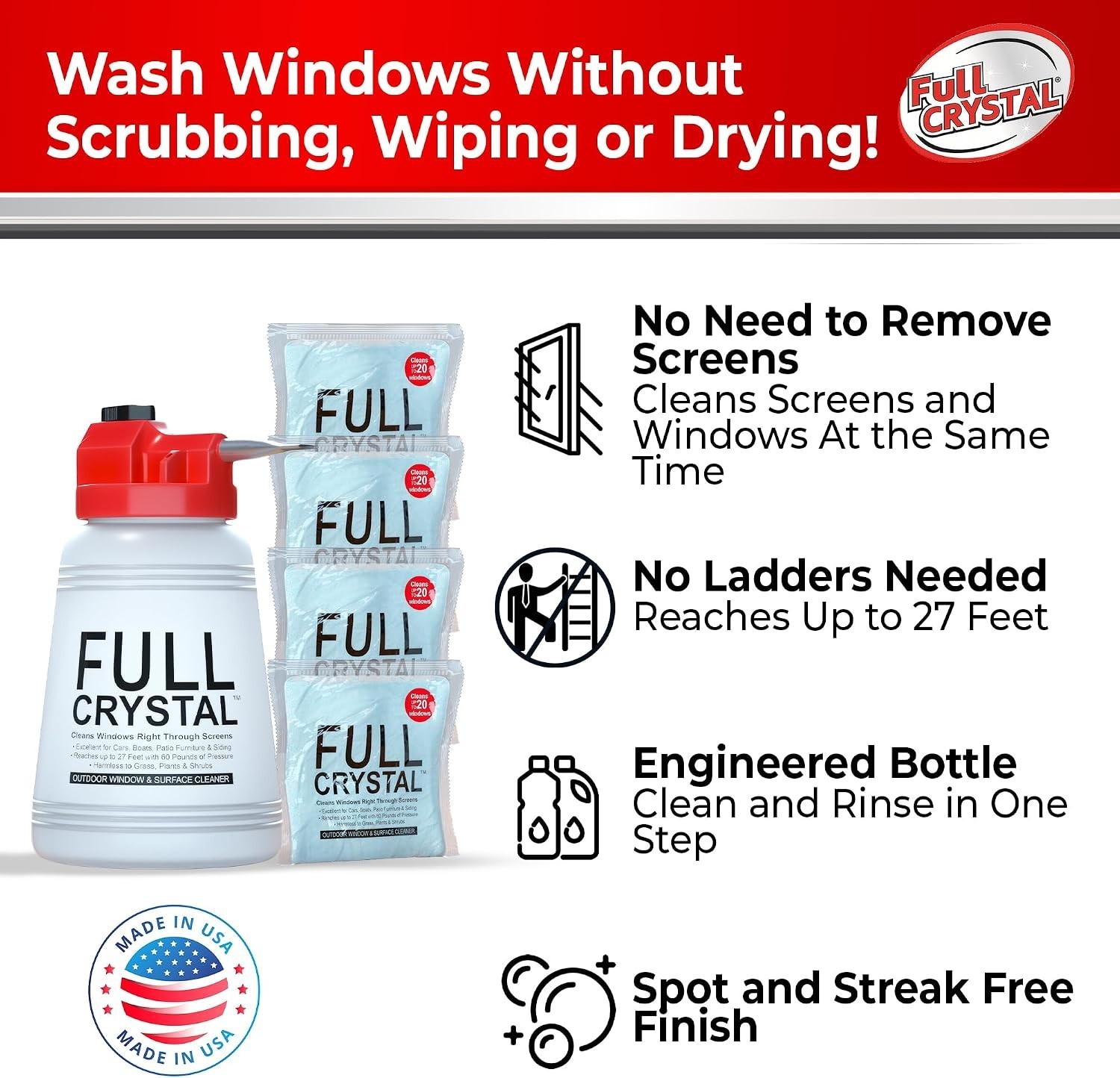 Outdoor Glass Cleaner - 27 ft , 80 Windows