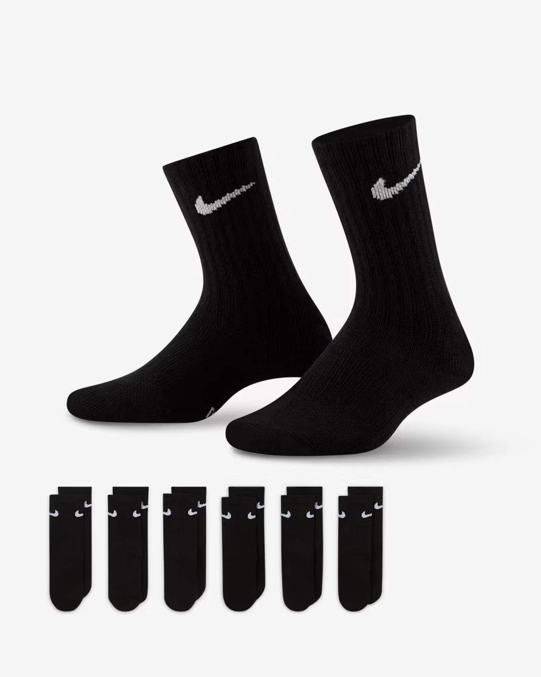 Nike Performance Basics Crew Socks Kids 10C-3Y Black Dri-FIT 6-Pack DSGL1368