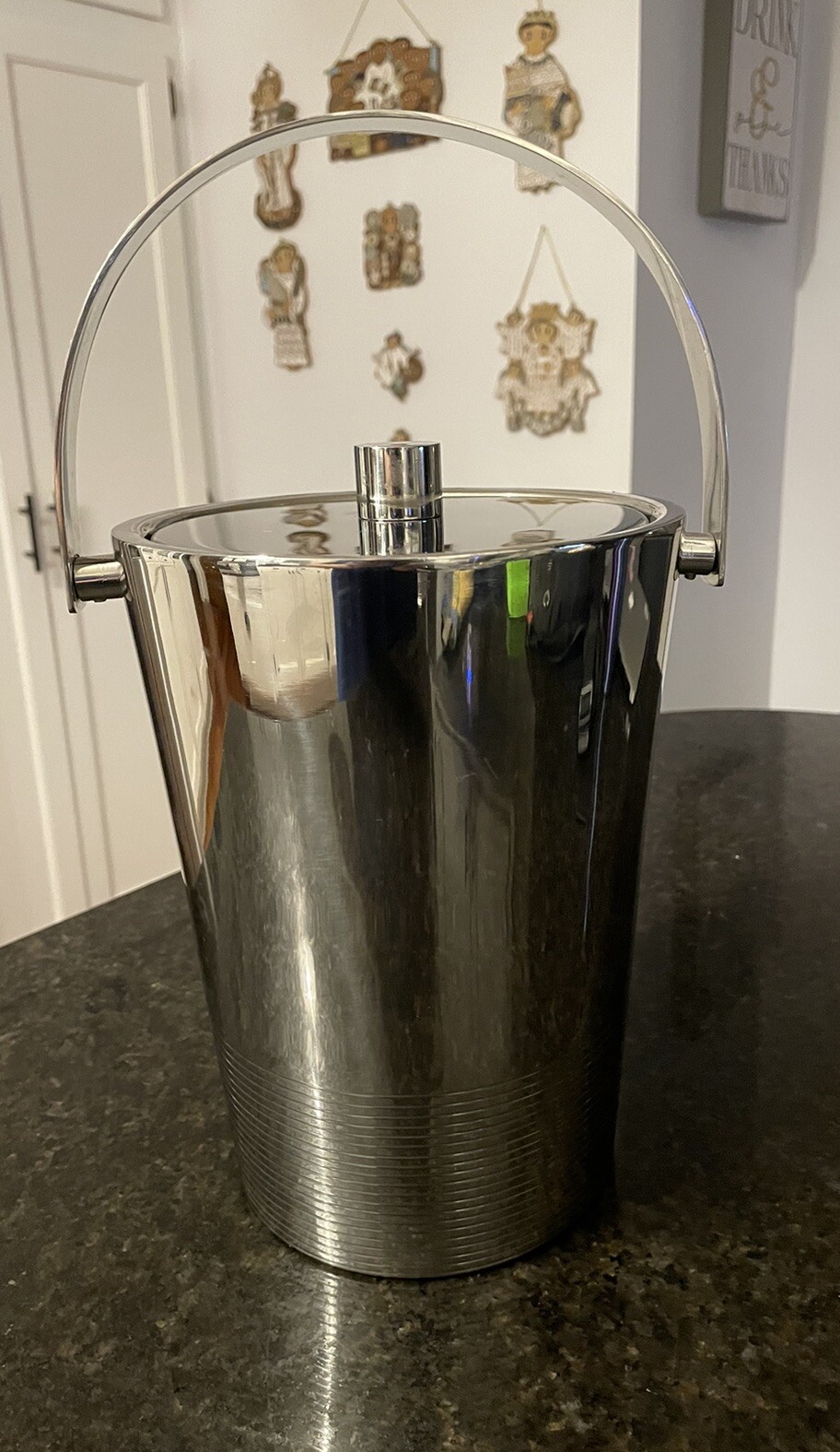 Crate & Barrel Gatsby Ice Bucket~ Double Walled ~Stainless Steel w Lid~