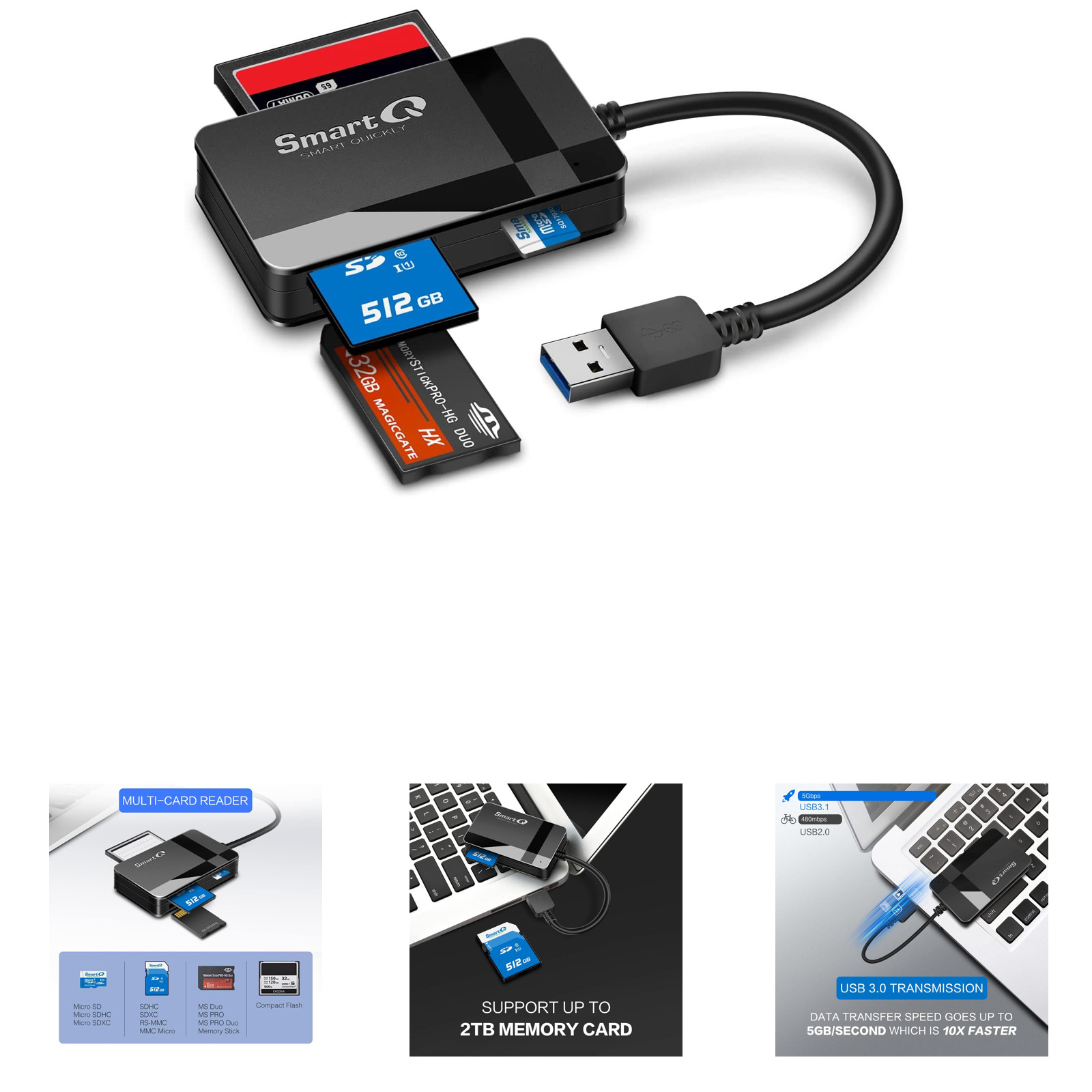 USB 3.0 Card Reader Four-in-One Support SD Micro SD MS CF Data Transfer