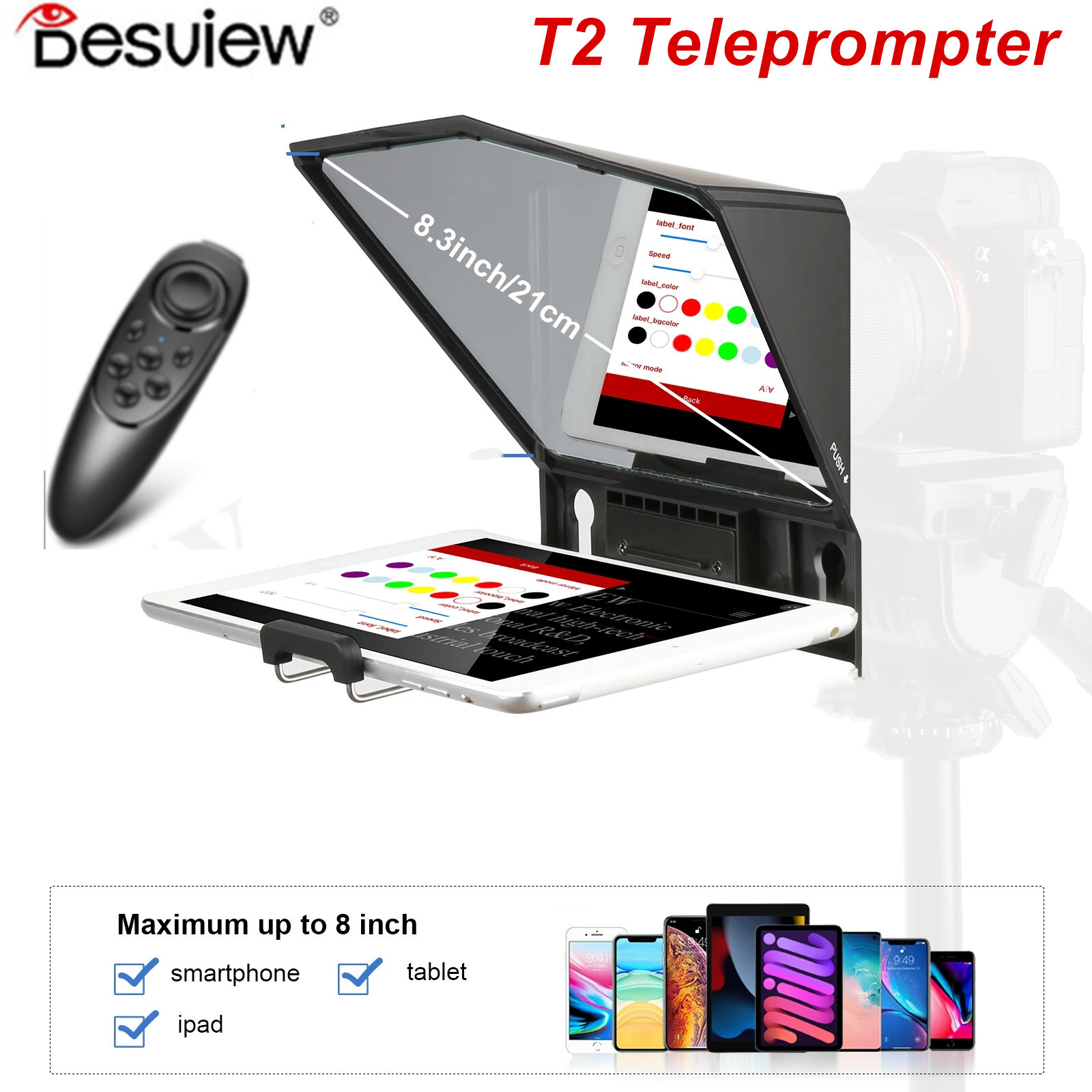 Desview Bestview T2 Portable Teleprompter RC for Smartphone Tablet Camera DSLR
