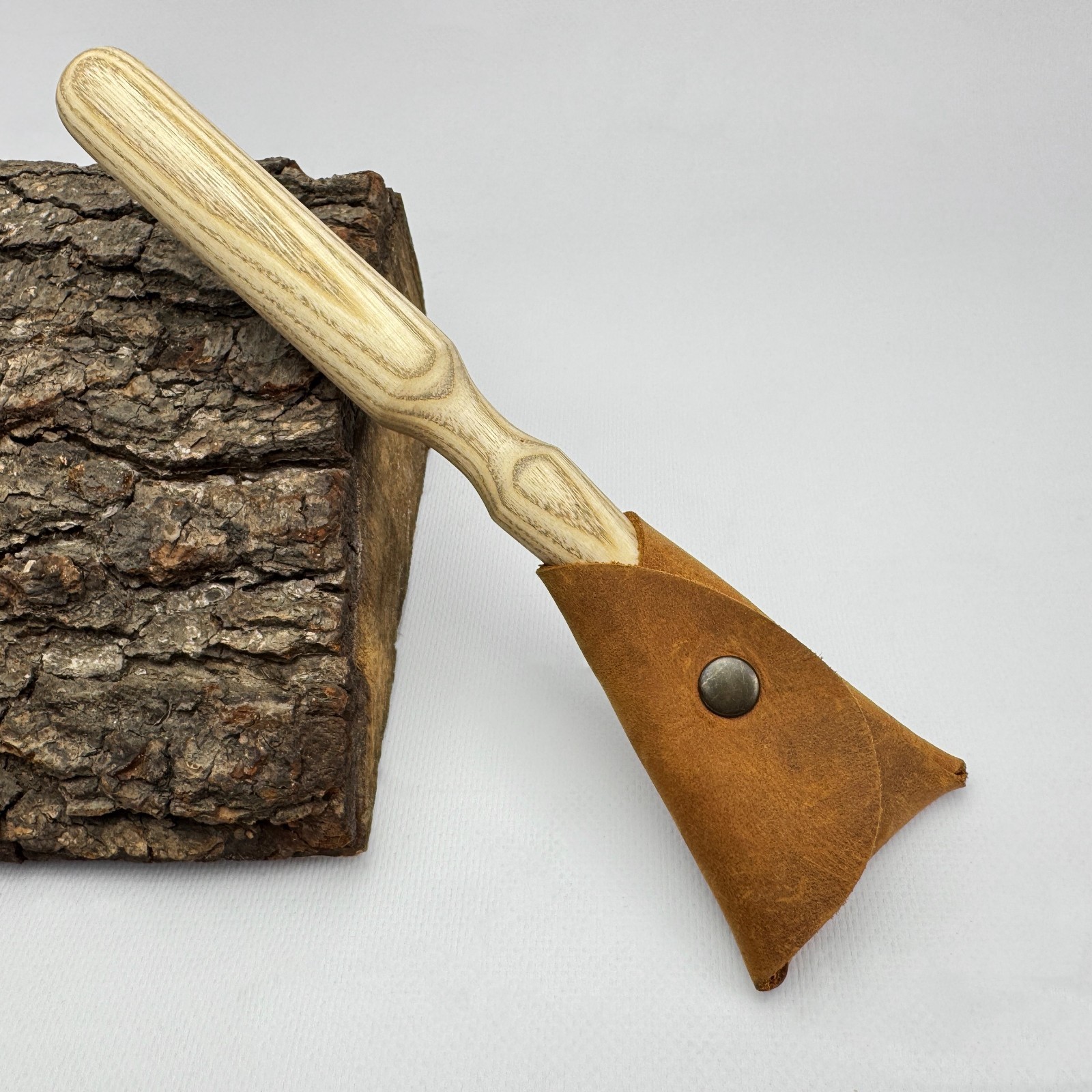 Long Hook Knife – Hand-Forged 52100 Steel, Ash Handle, Sheath, For Spoon Work