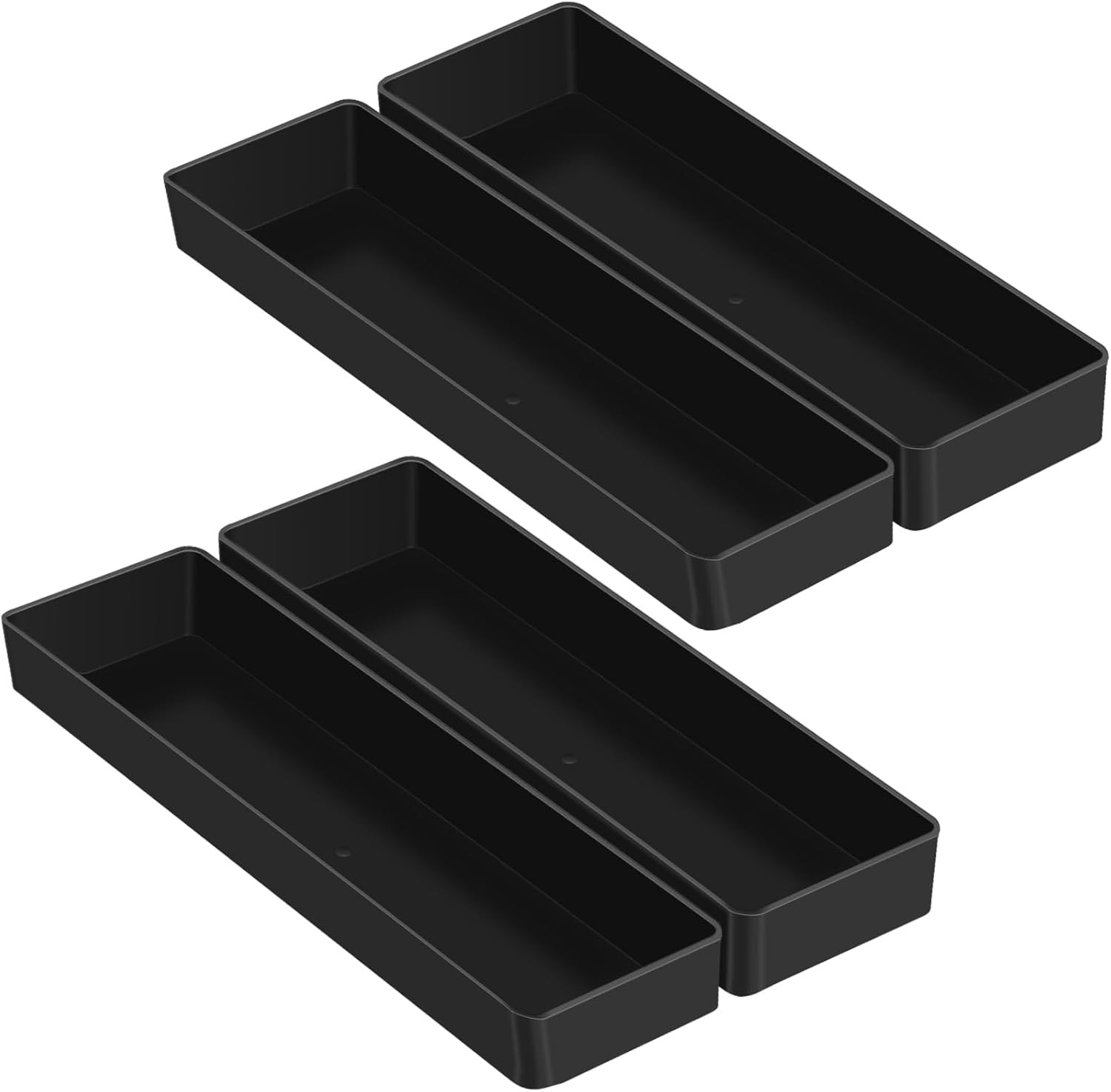 4 Pcs 4 Piece Large Black Rectangular Desk Organizer Set, Half Accessory Tray, P