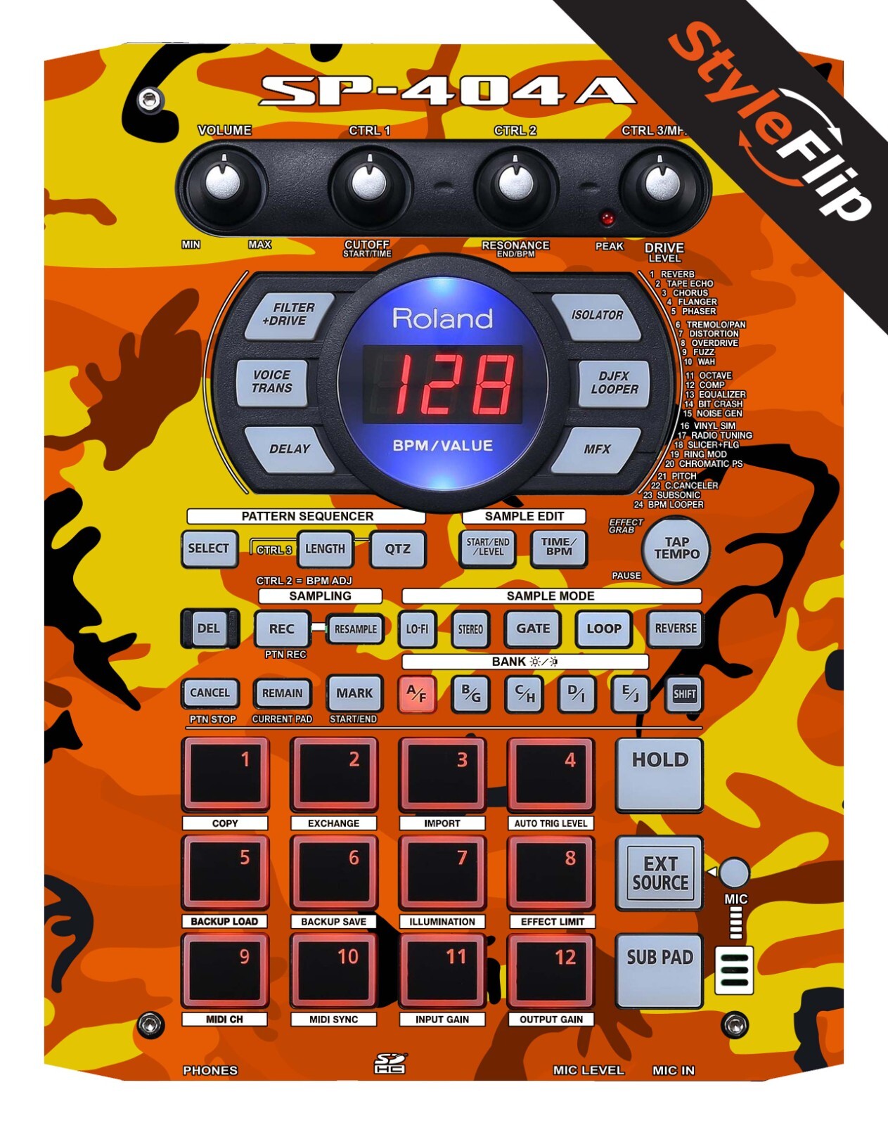 Roland SP-404 A Skins | Orange Camo | Protective Decal | StyleFlip Skins