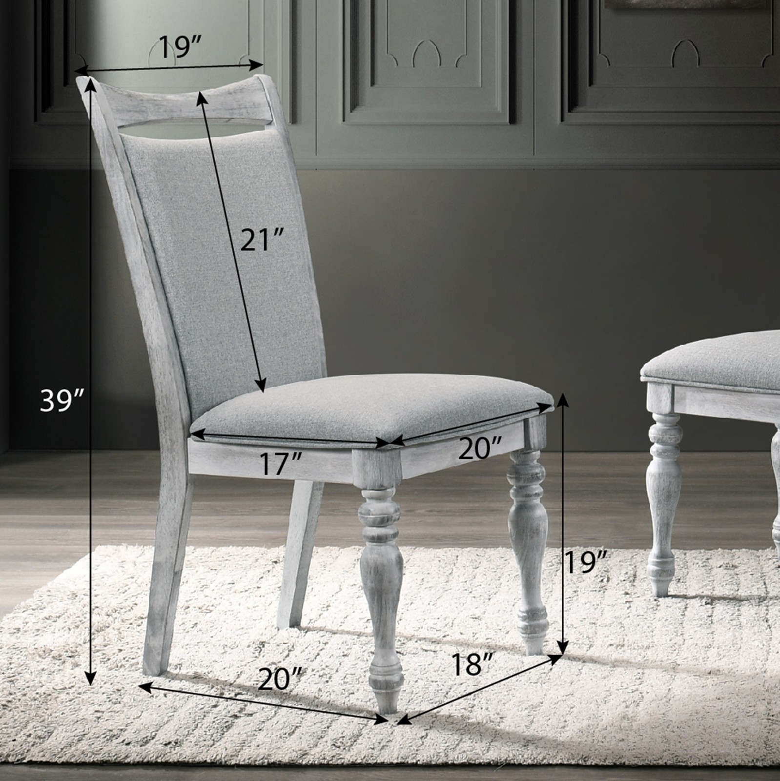 Upholstered Turned Leg Dining Chairs, Set of 2, Rustic White