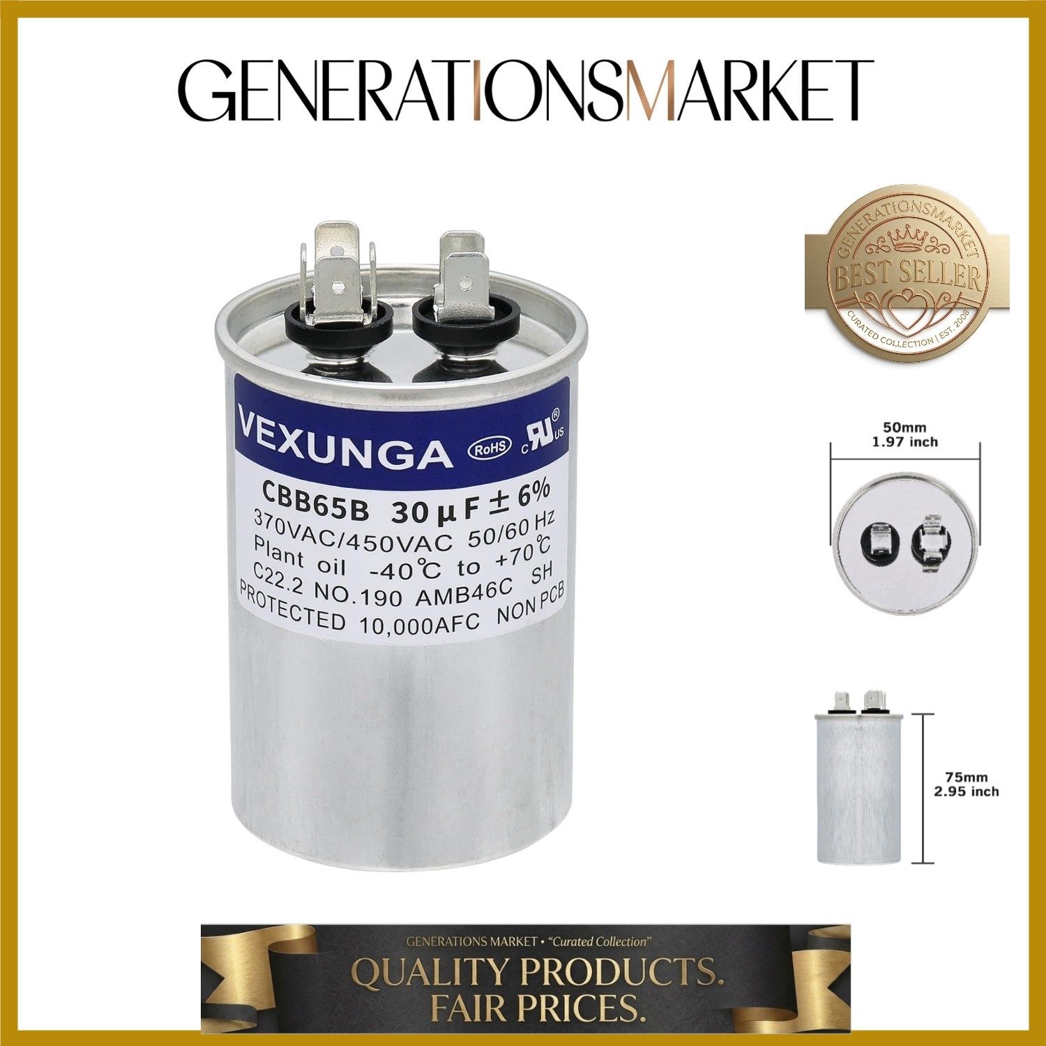 30uF 30 MFD 370VAC 440VAC 450VAC 50/60Hz C65R Run Start Capacitor for AC Unit...