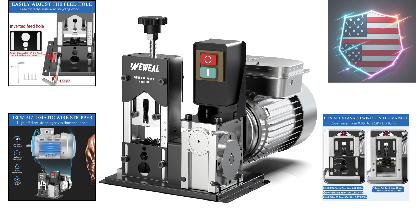 Wire Stripper Machine, 0.06''-1.18'' Electric Cable Stripper Machine with 180...