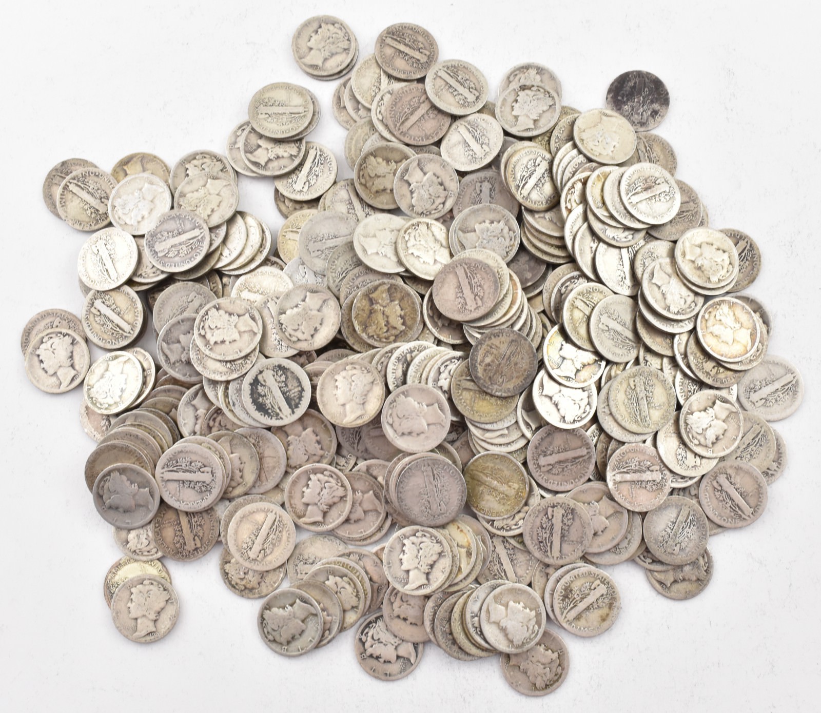 1920-S Mercury 90% Silver Dime Roll Lot of 50 PCS $5 Face