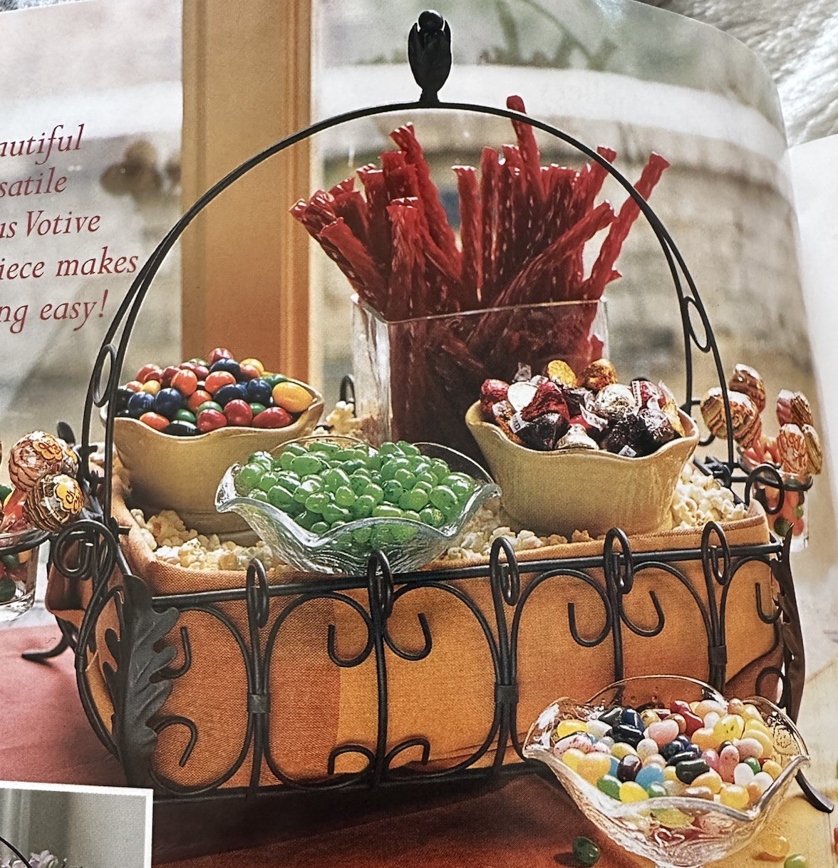 Southern Living at Home Acanthus Metal Basket w/ Handle & Votive Candle Holders