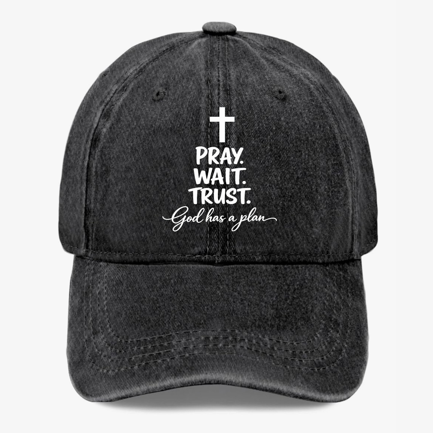 Pray Wait Trust God Has A Plan Christian Faith Adjustable Hat Baseball Cap