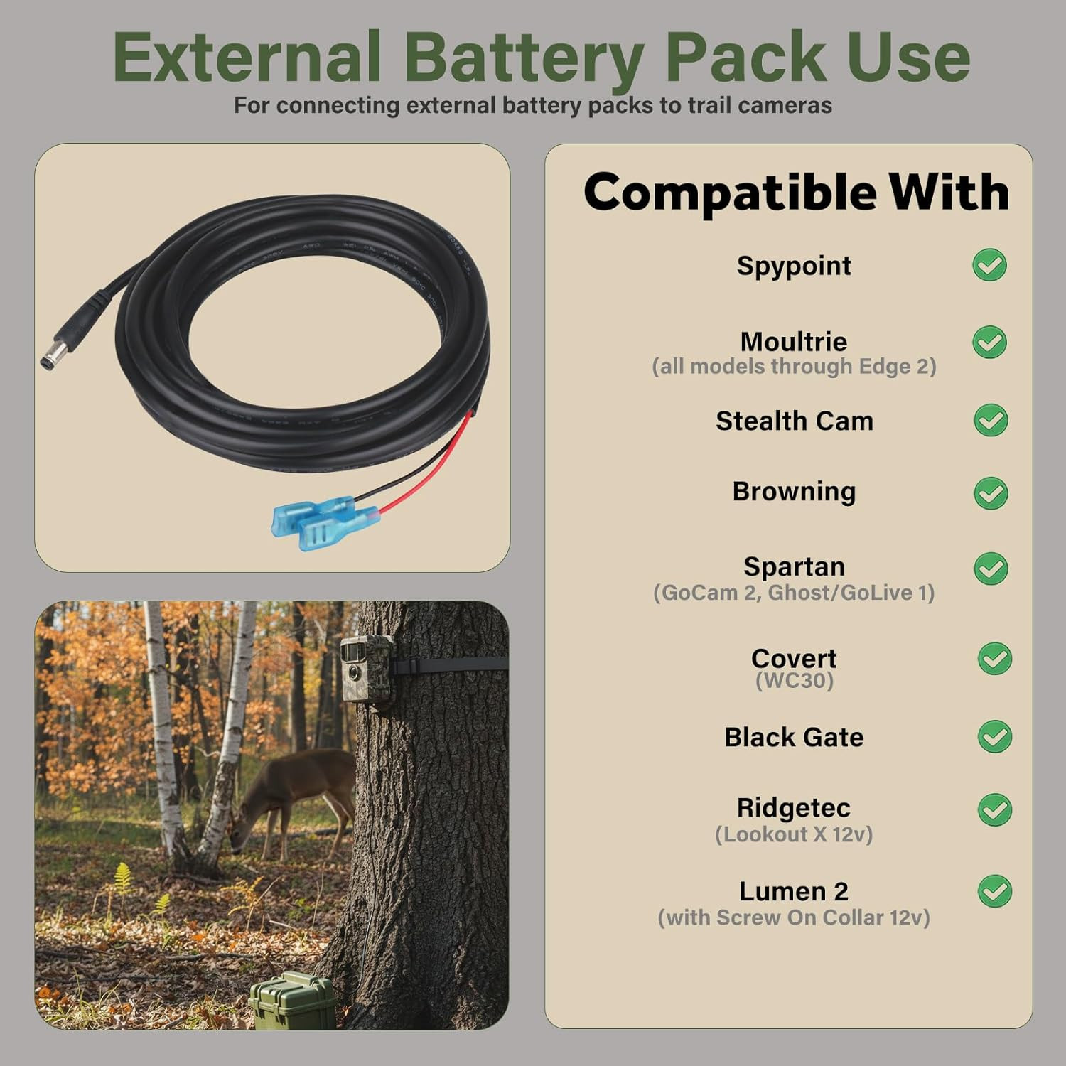 Trail Camera Power Cord 5.5x2.1mm Dc External Cable for Spypoint, Moultrie