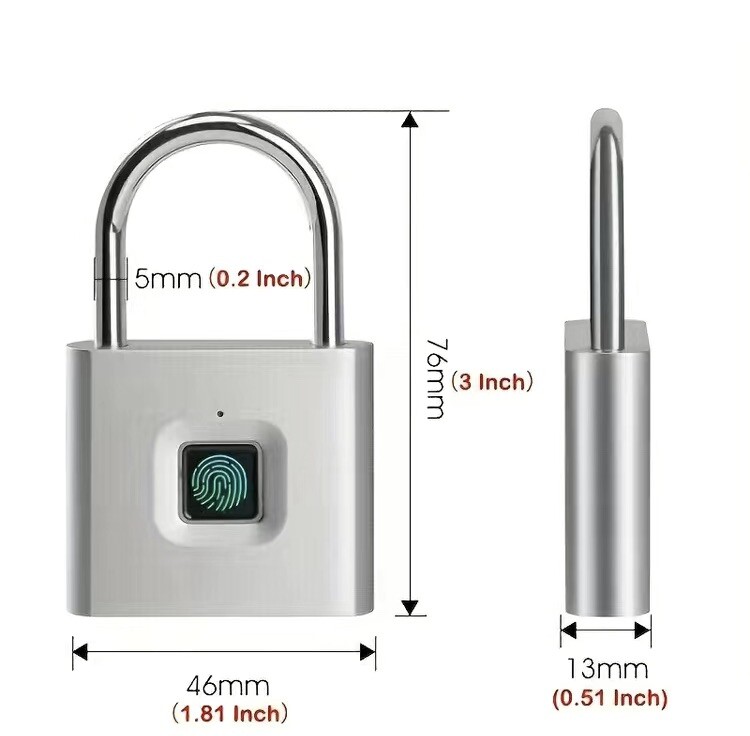Smart Fingerprint Door Lock Security Keyless Padlock USB Rechargeable Waterproof