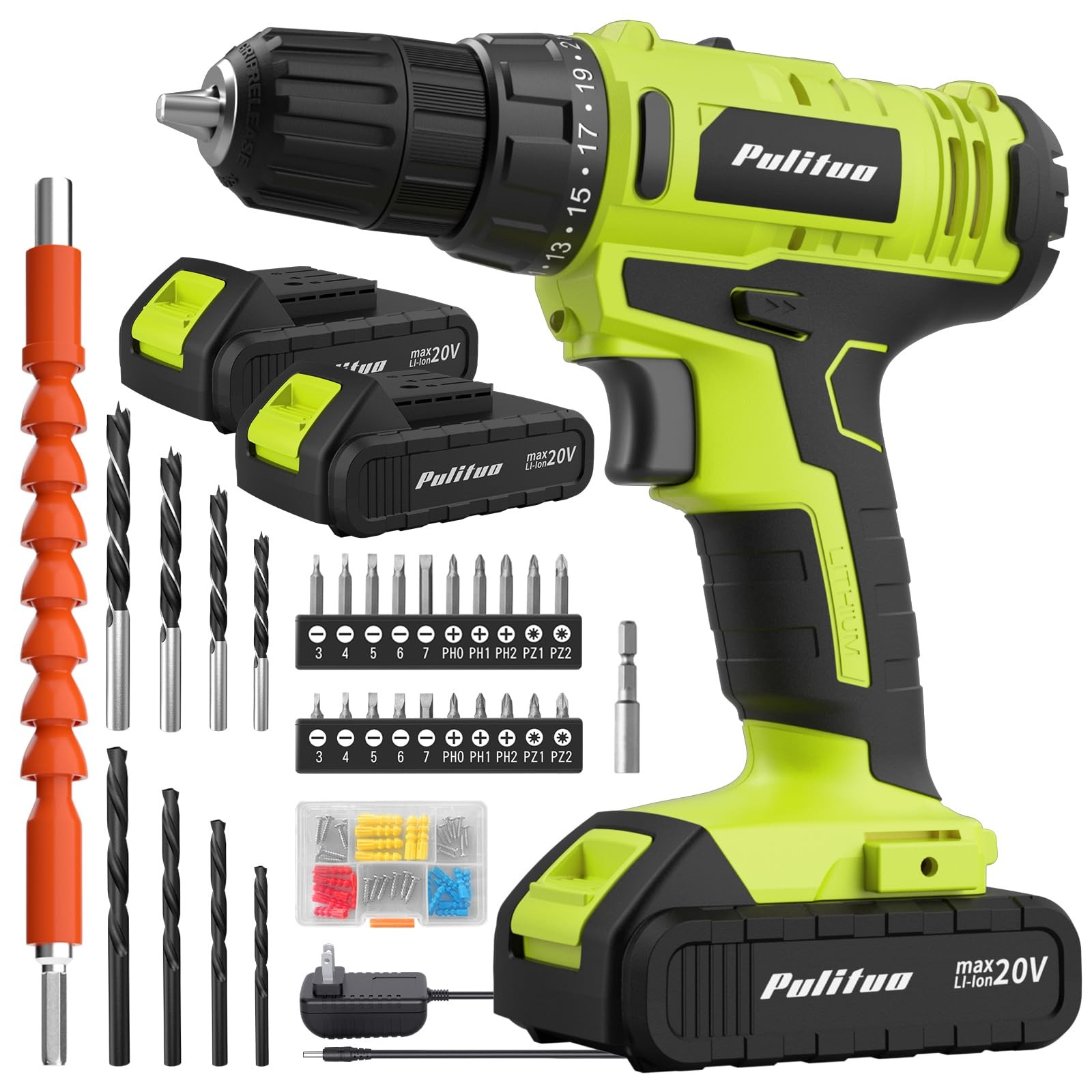 PULITUO'S 20V Cordless Drill/Driver, Electric Screwdriver - 2 Batteries, 30Nm, 2