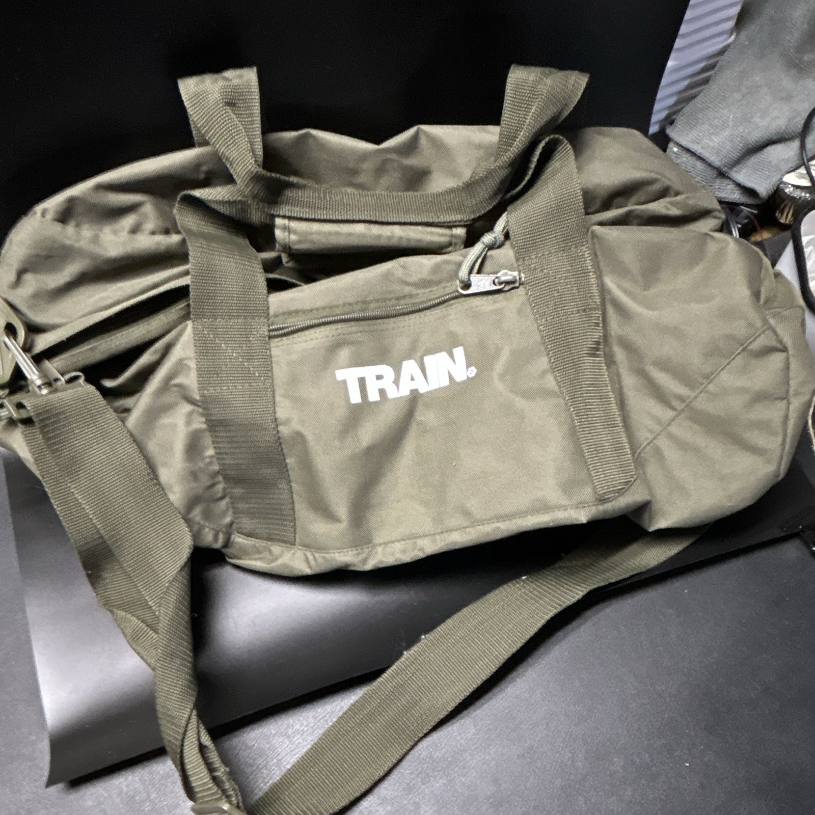 Train Green Nylon Duffle Bag, Solid, Adjustable Shoulder Strap, 18" & Under