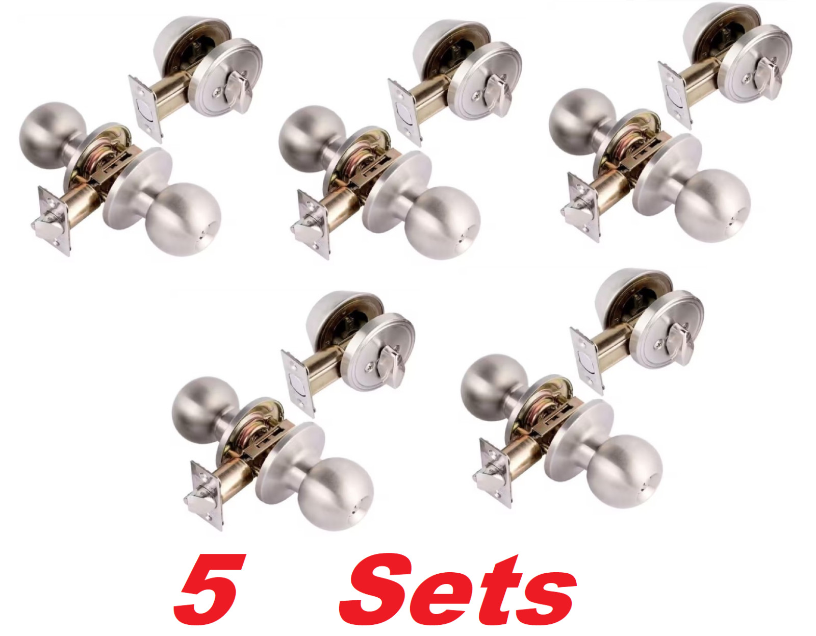 TOLEDO Avila Door Knob Set & Deadbolt Single Cylinder Lock Stainless (5 Sets)