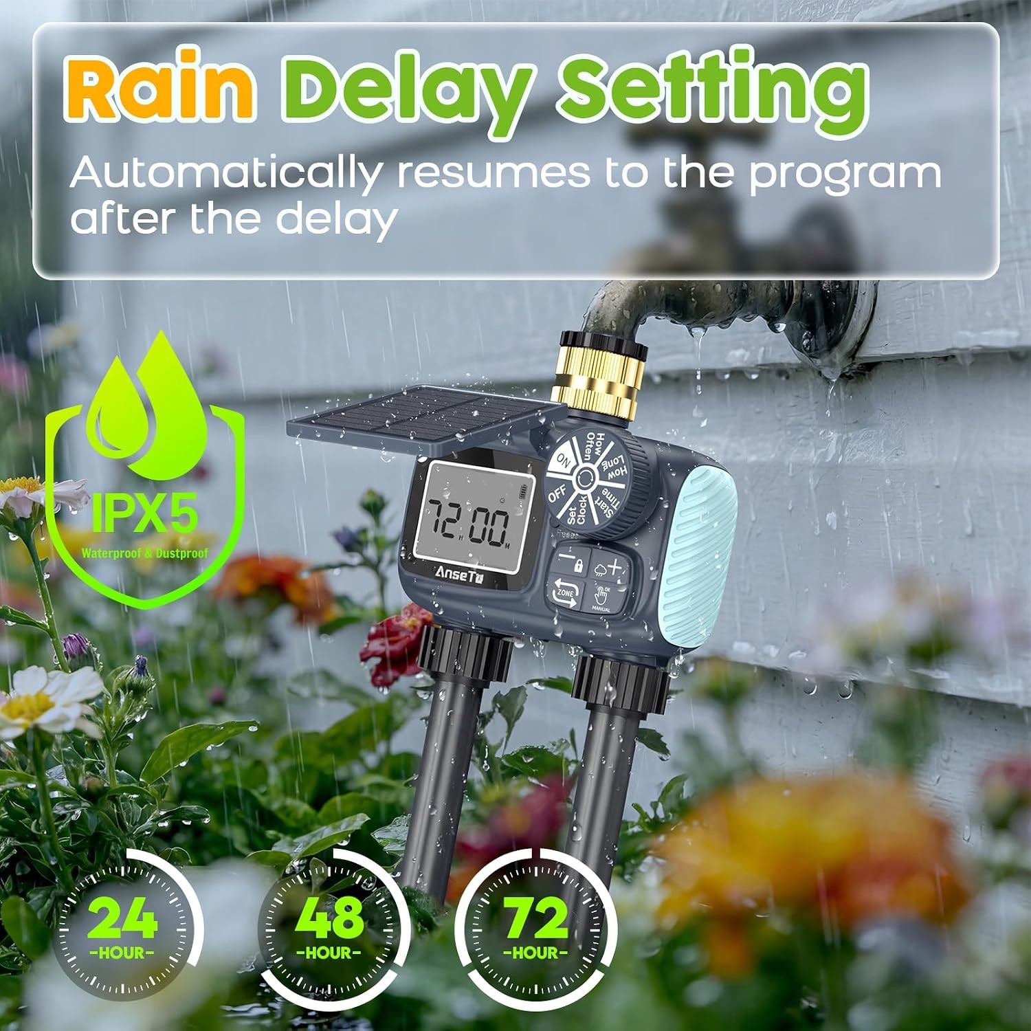 2 Outlet Solar Sprinkler Timer,Brass Inlet Hose Timer Garden Hose,Programmable