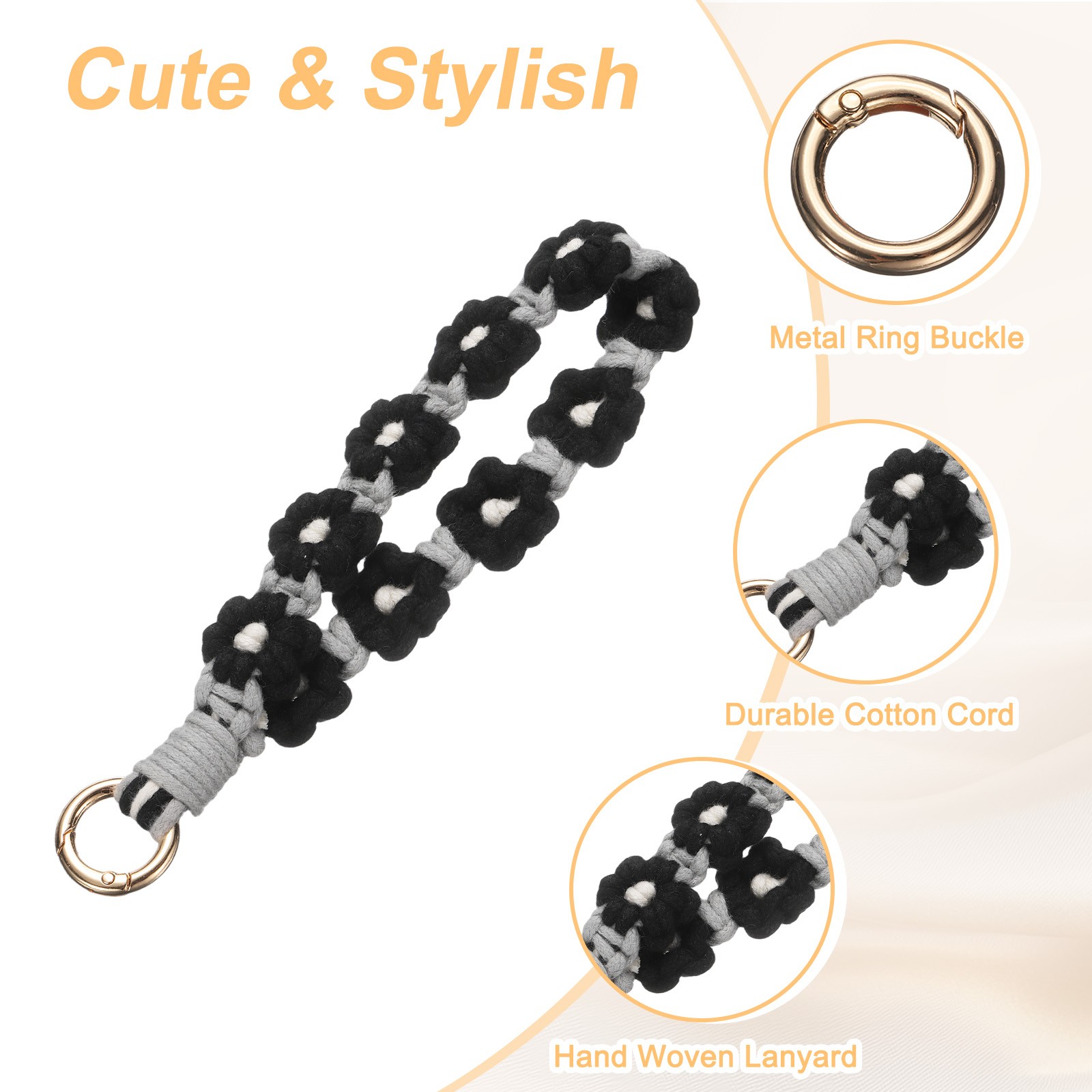 2 Pcs Cute Phone Wrist Strap with Tether Tabs, Black