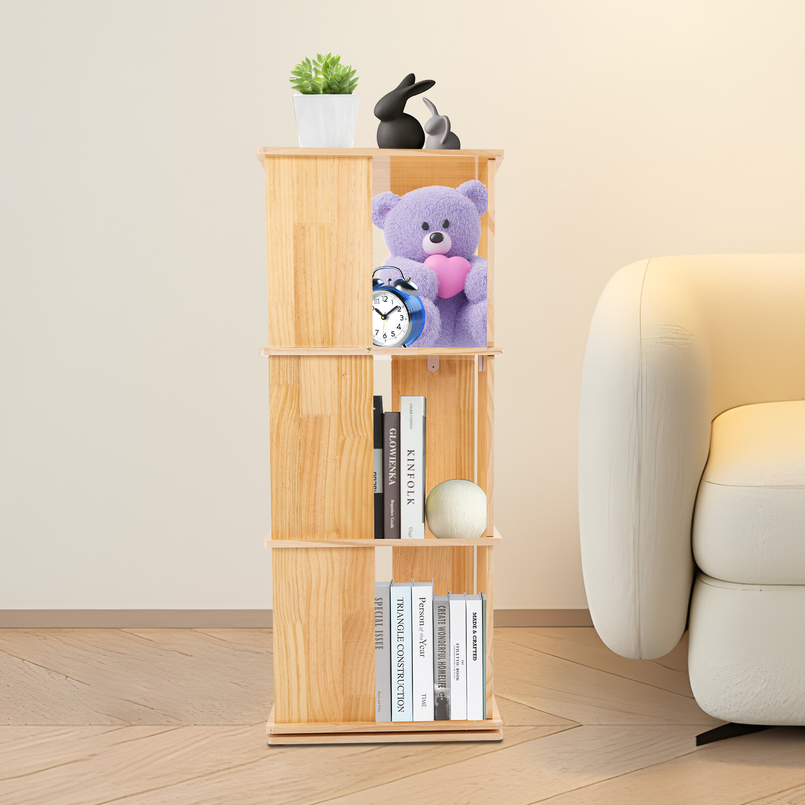 3-Shelf Stackable Revolving Bookcase 360° Rotating Modern Bookshelf Organizer