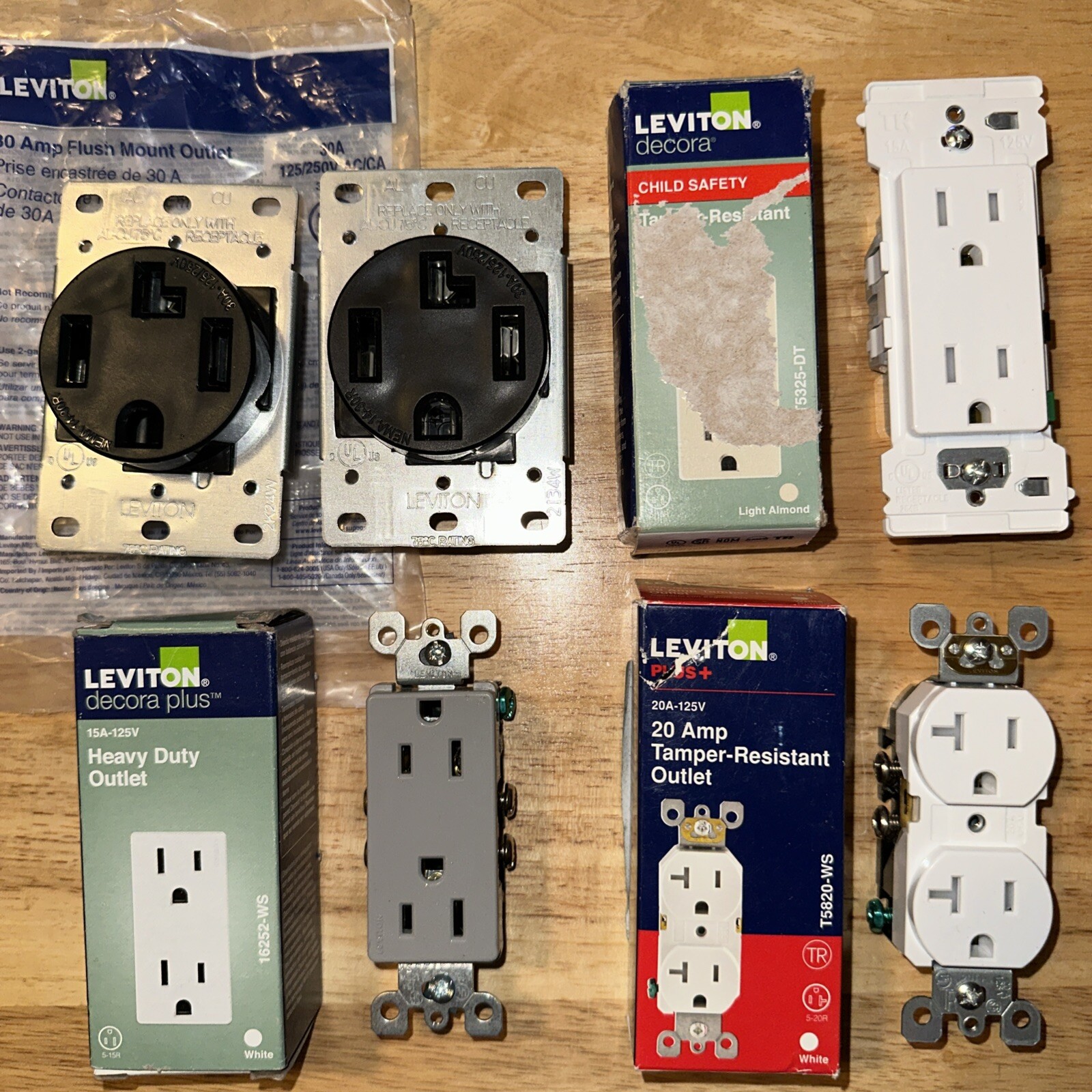 Lot Of 5 Assorted Electrical Wall Outlets 15/20/30 amp. NOB  **READ