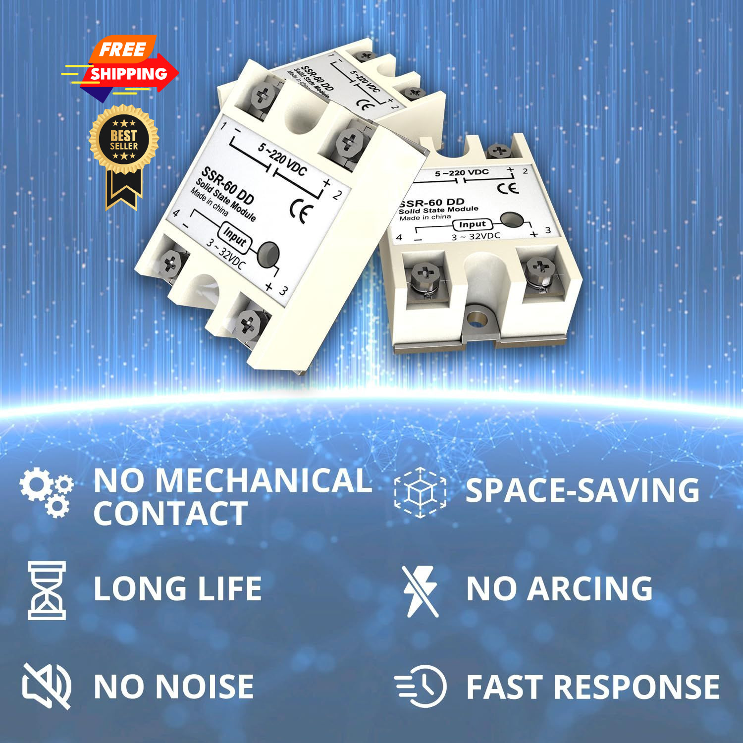 4PCS Solid State Relay ，MAKERELE SSR-25DA Input 3-32V DC to Output 25A-DA