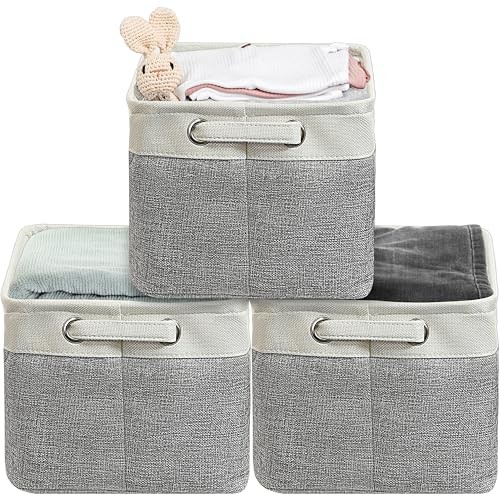Large Fabric Storage Bin, 14.4" x 10" with Large - 14.4"x10"x8.5" Grey