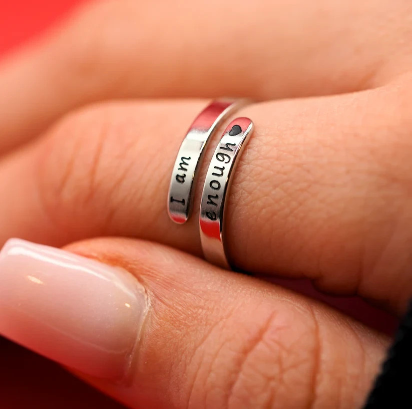 I am enough Silver ring Ring Depression Awareness Self Care Affirmation