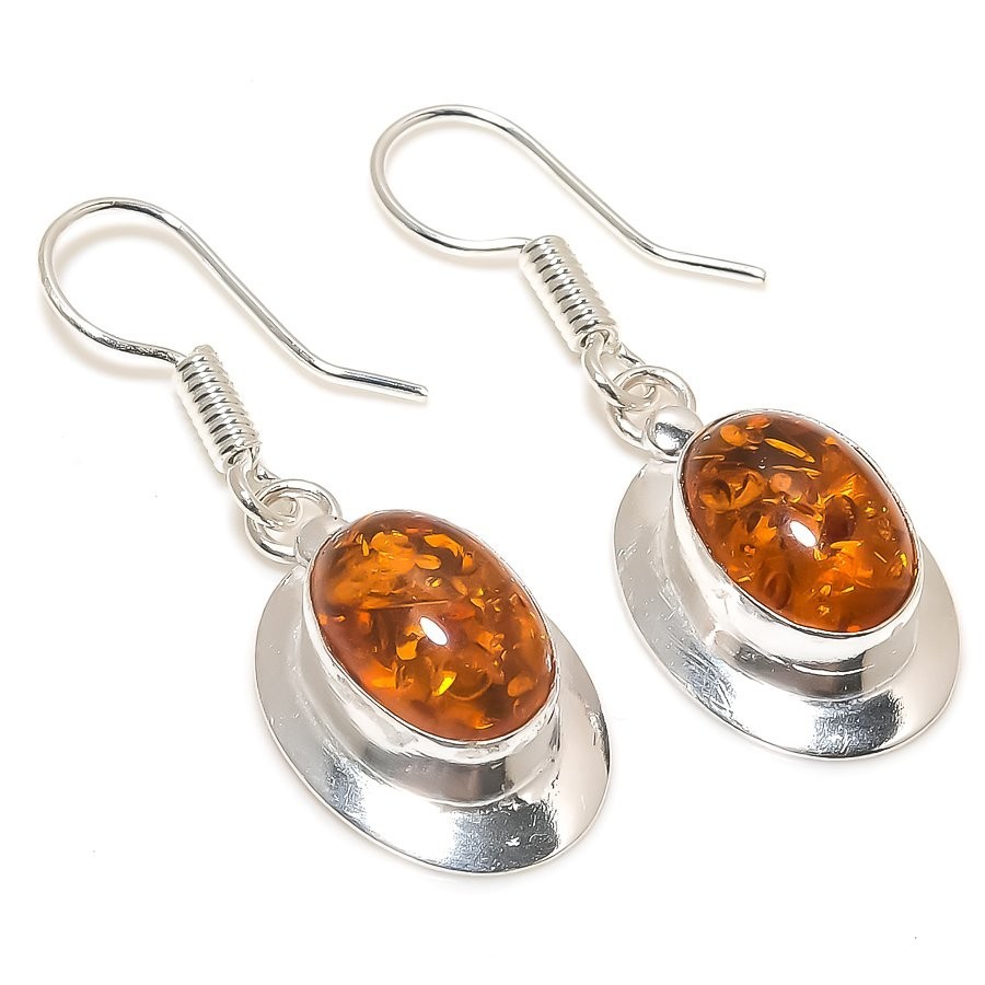 Baltic Amber Gemstone Handmade 925 Sterling Silver Jewelry Earring Size 1.5"